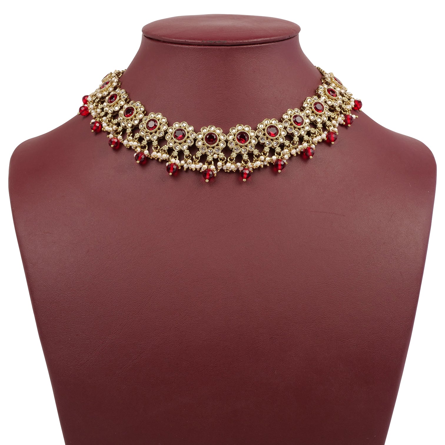 Arana Necklace Set in Maroon