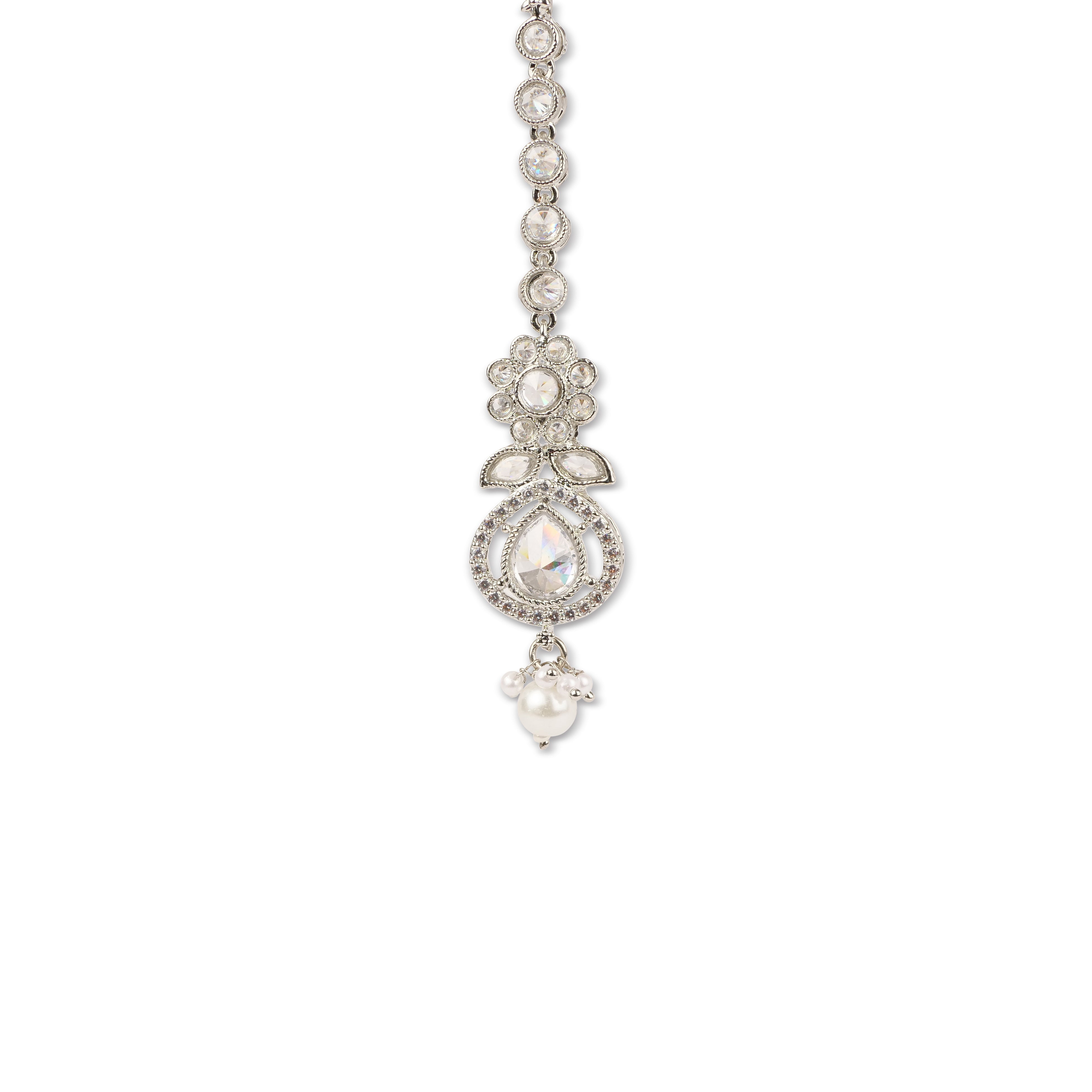 Suman Necklace Set in Rhodium