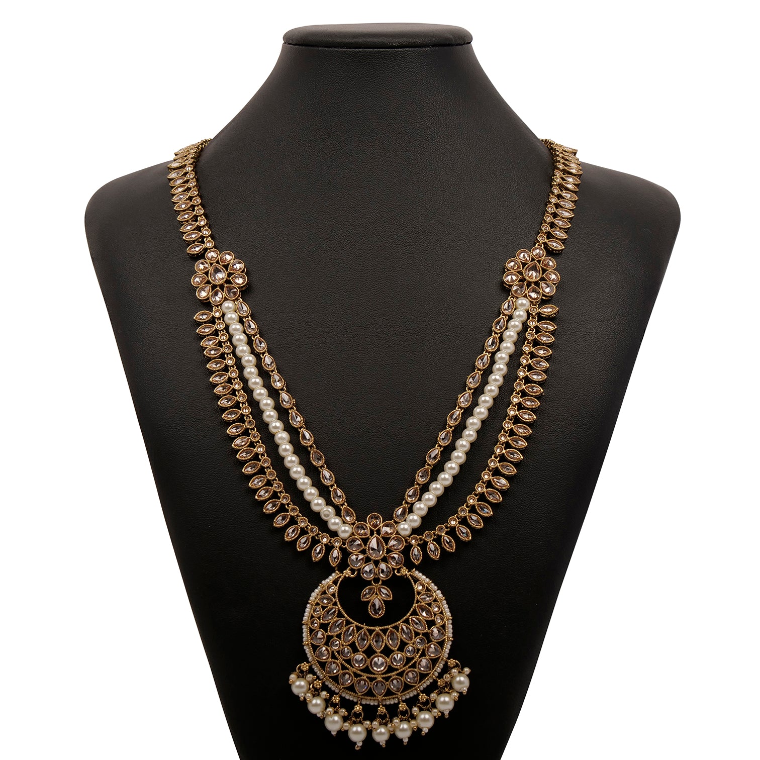 Nara Chaand Long Necklace in Pearl and Antique Gold