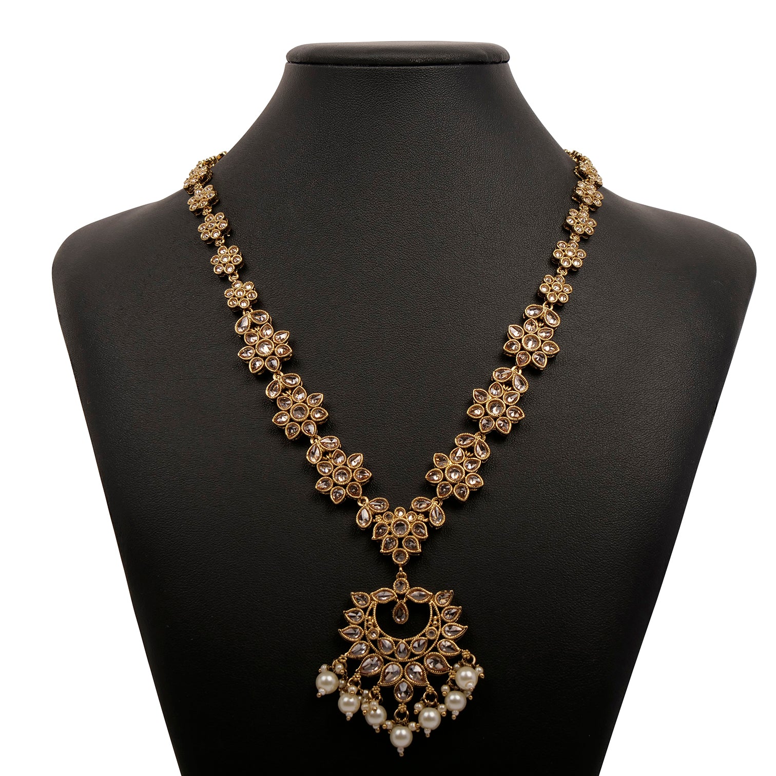 Niara Long Necklace in Pearl and Antique Gold
