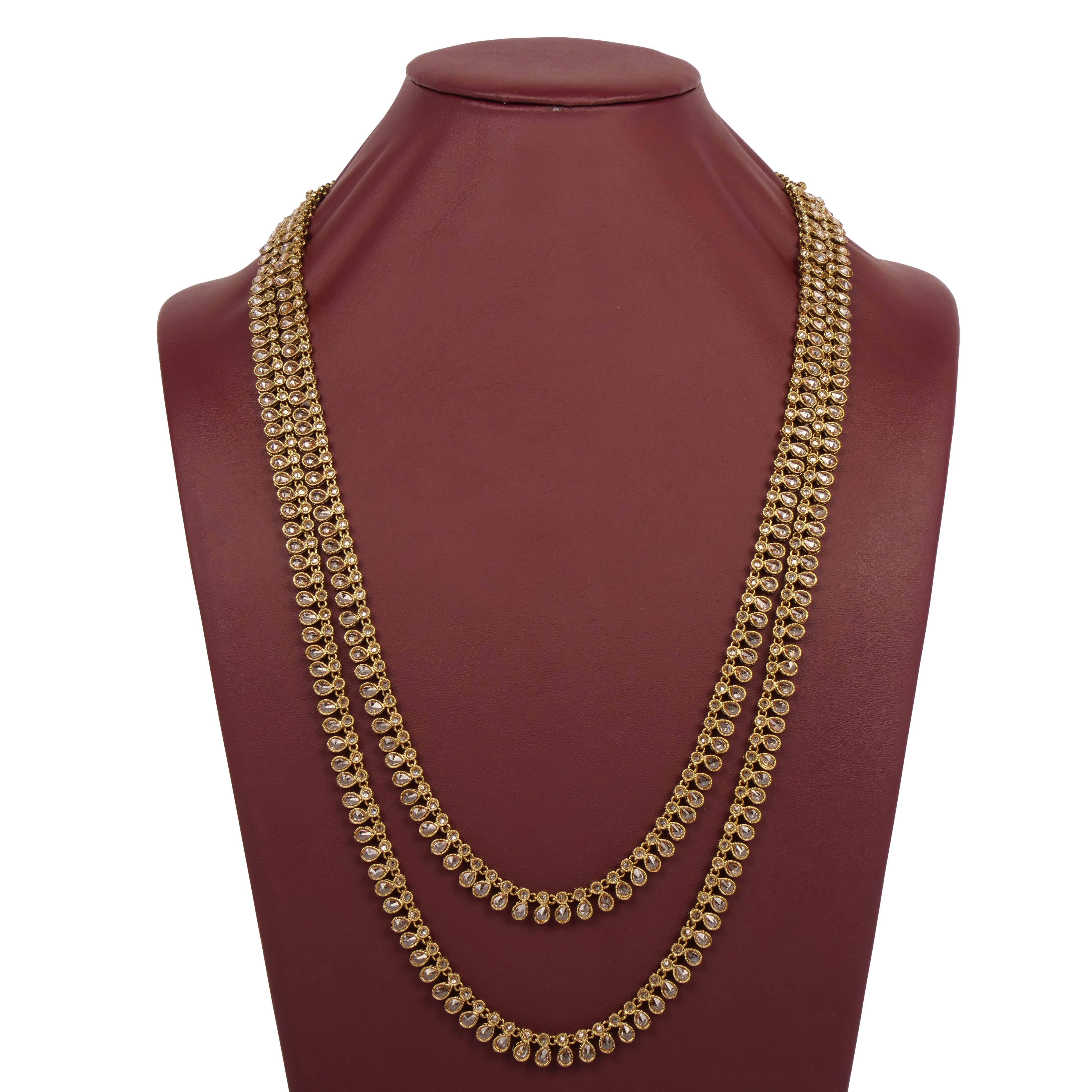 Double Layer Crystal Drop Rani Haar in Champagne