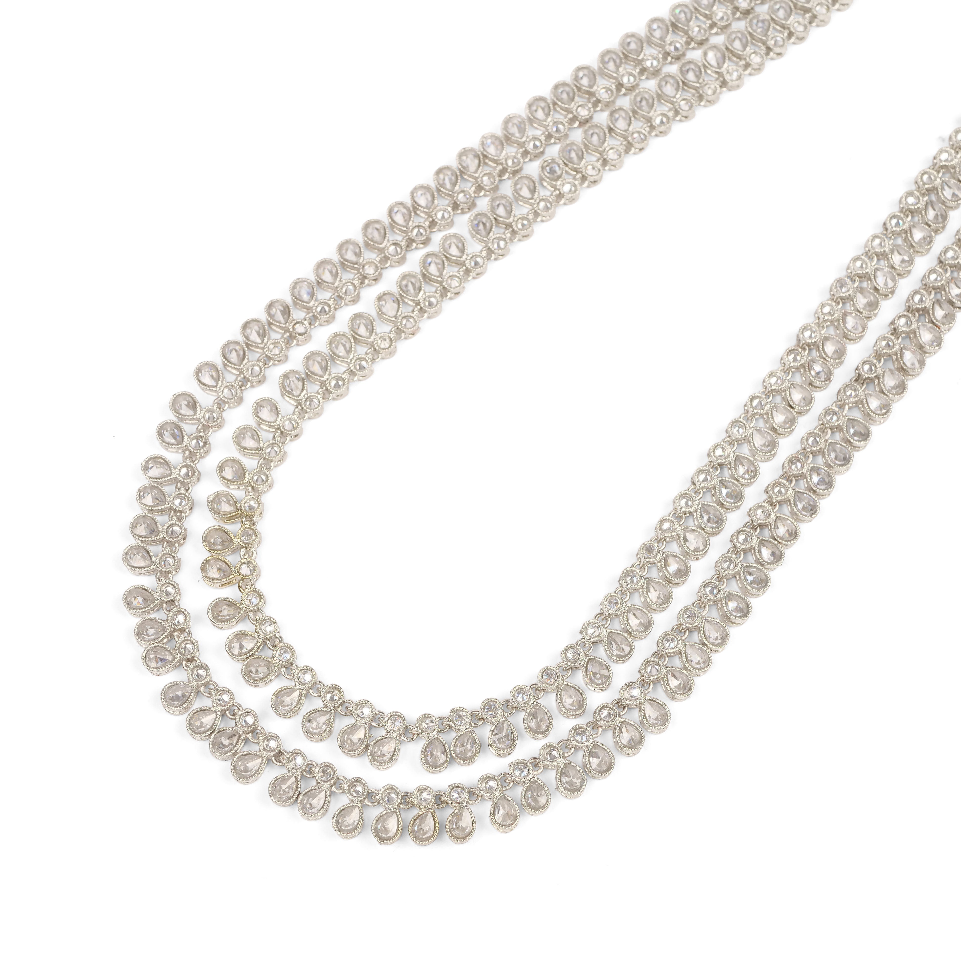 Double Layer Crystal Drop Rani Haar in Rhodium