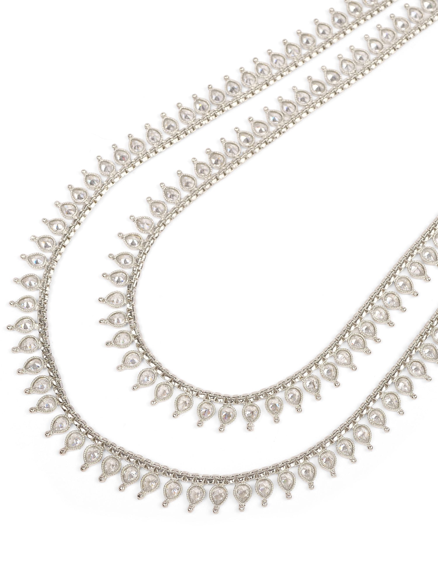 Teardrop Double Layer Rani Haar in Rhodium