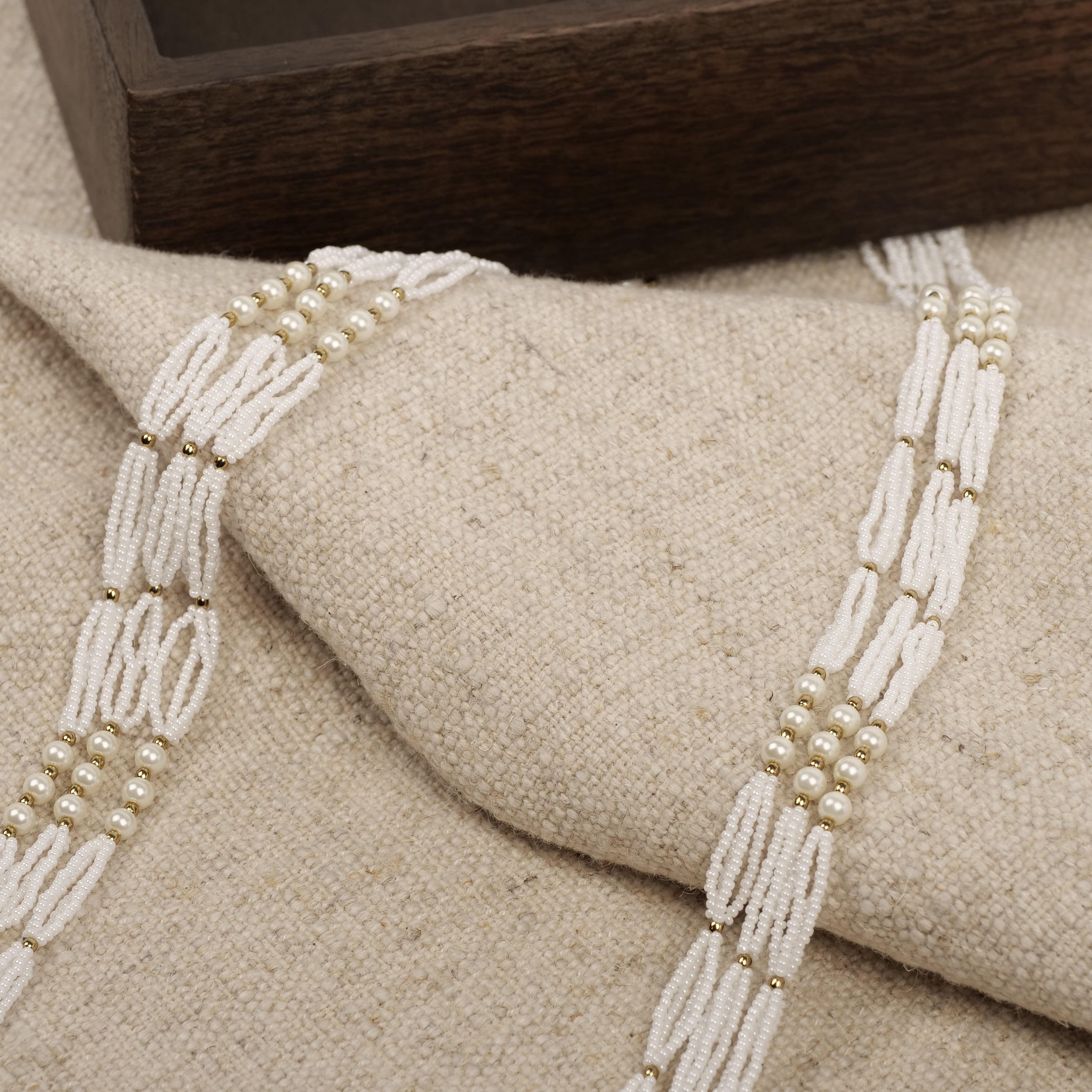 Layered White Pearl Bead Long Necklace