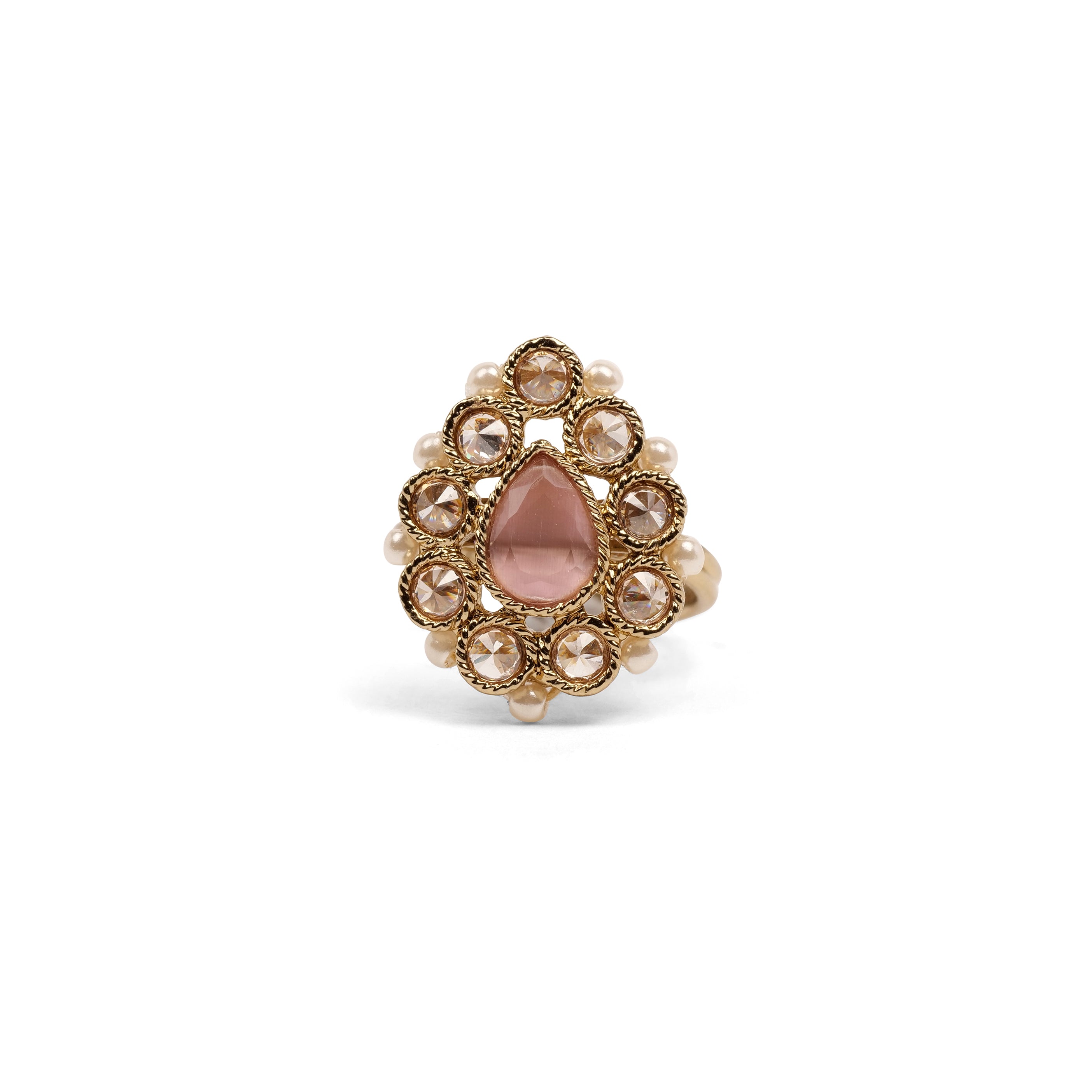 Teardrop Pearl Edge Ring in Light Pink