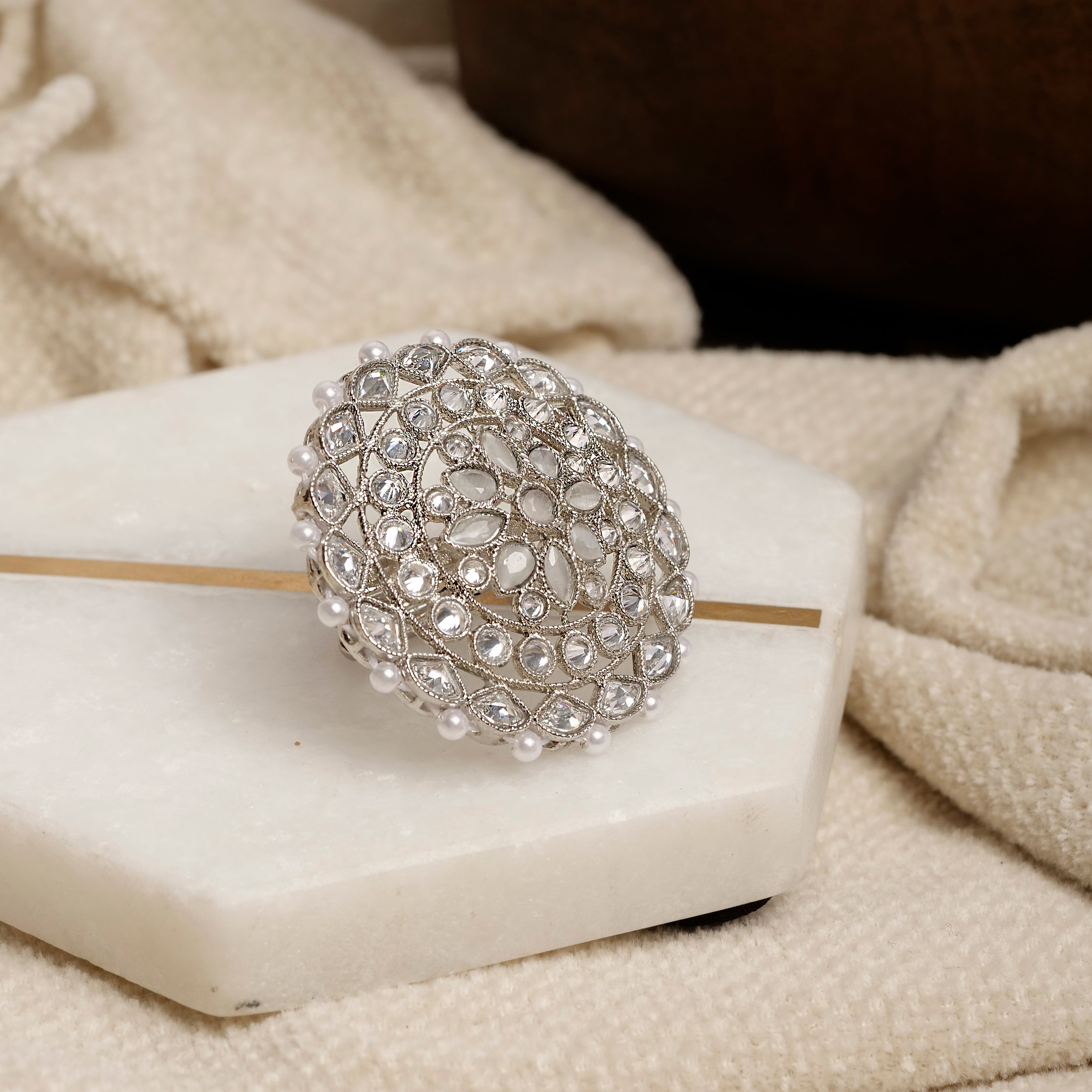 Floral Oversized Ring in Rhodium