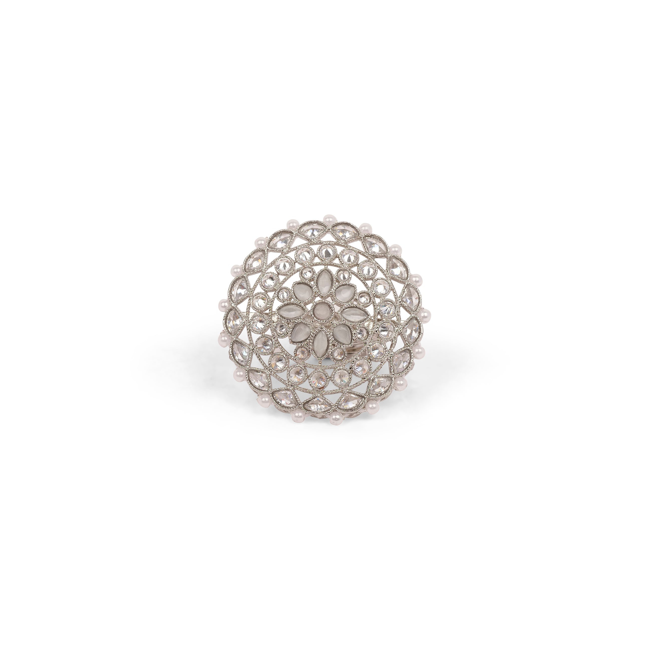 Floral Oversized Ring in Rhodium