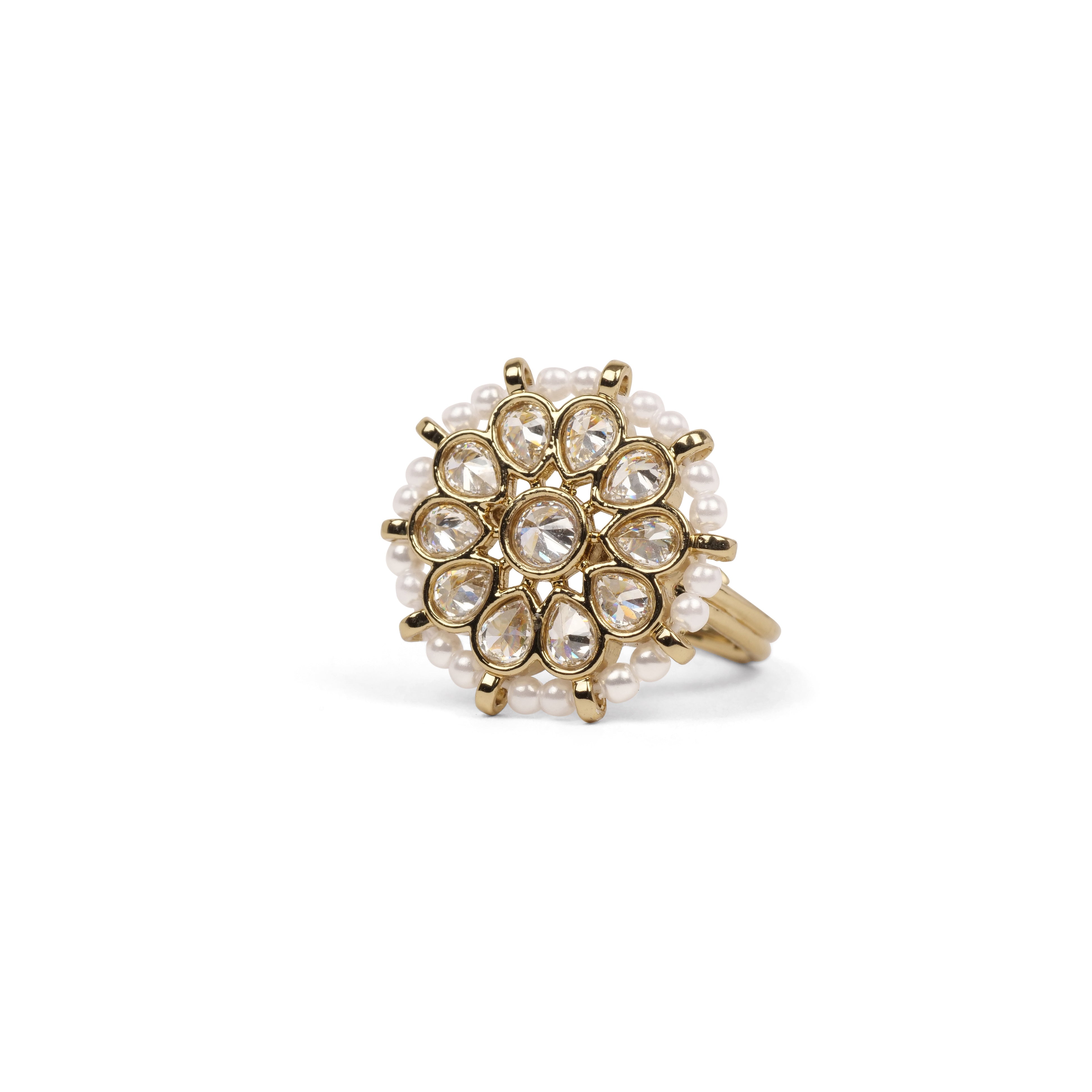 Neepa Pearl and Crystal Ring in White