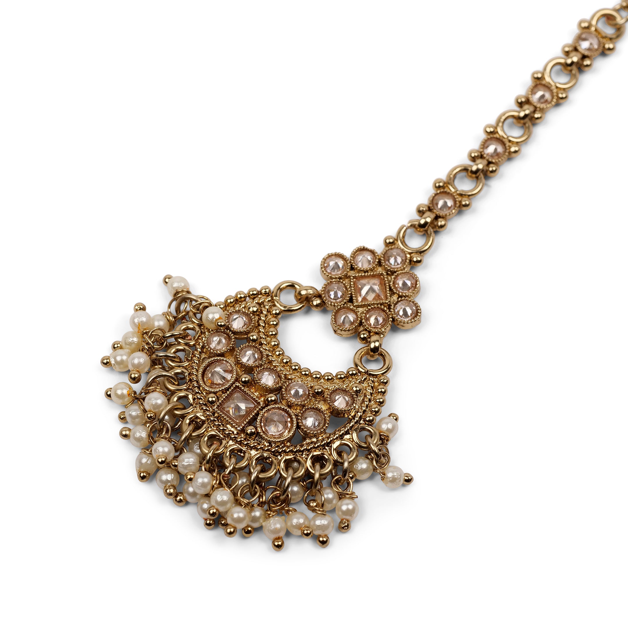 Pearl Cluster Maang Tikka in Antique Gold