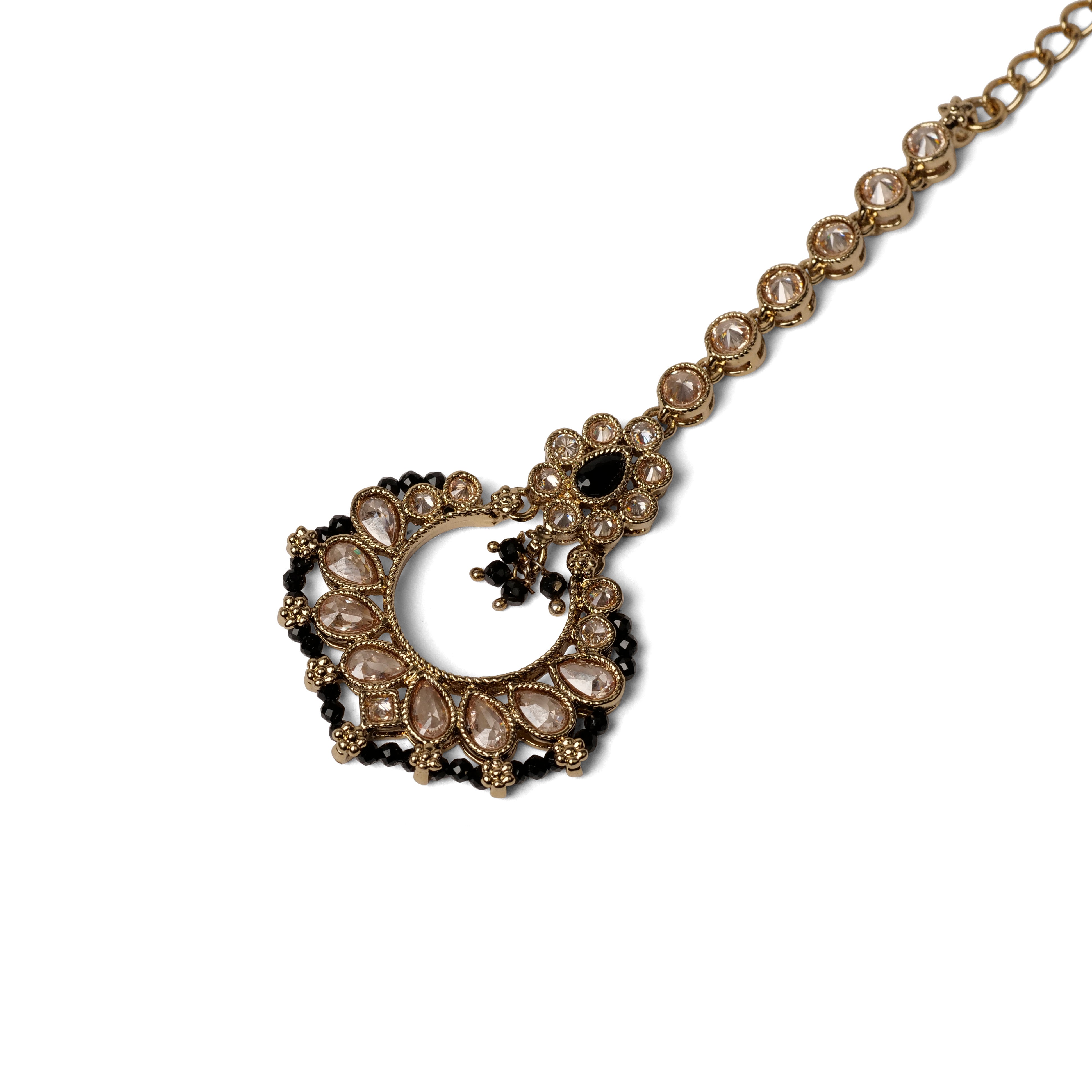Ethnic Bead-Edge Maang Tikka in Black
