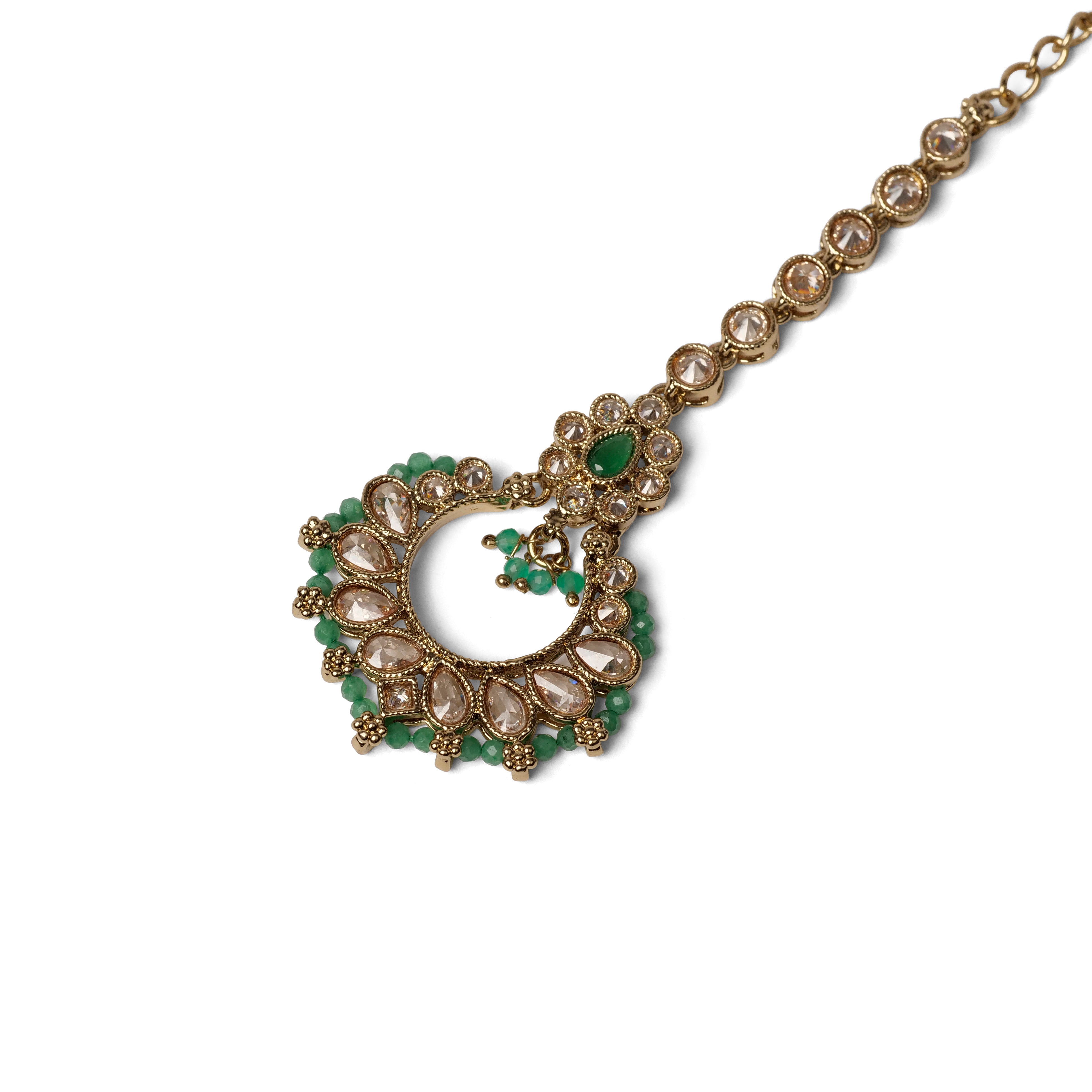 Ethnic Bead-Edge Maang Tikka in Green