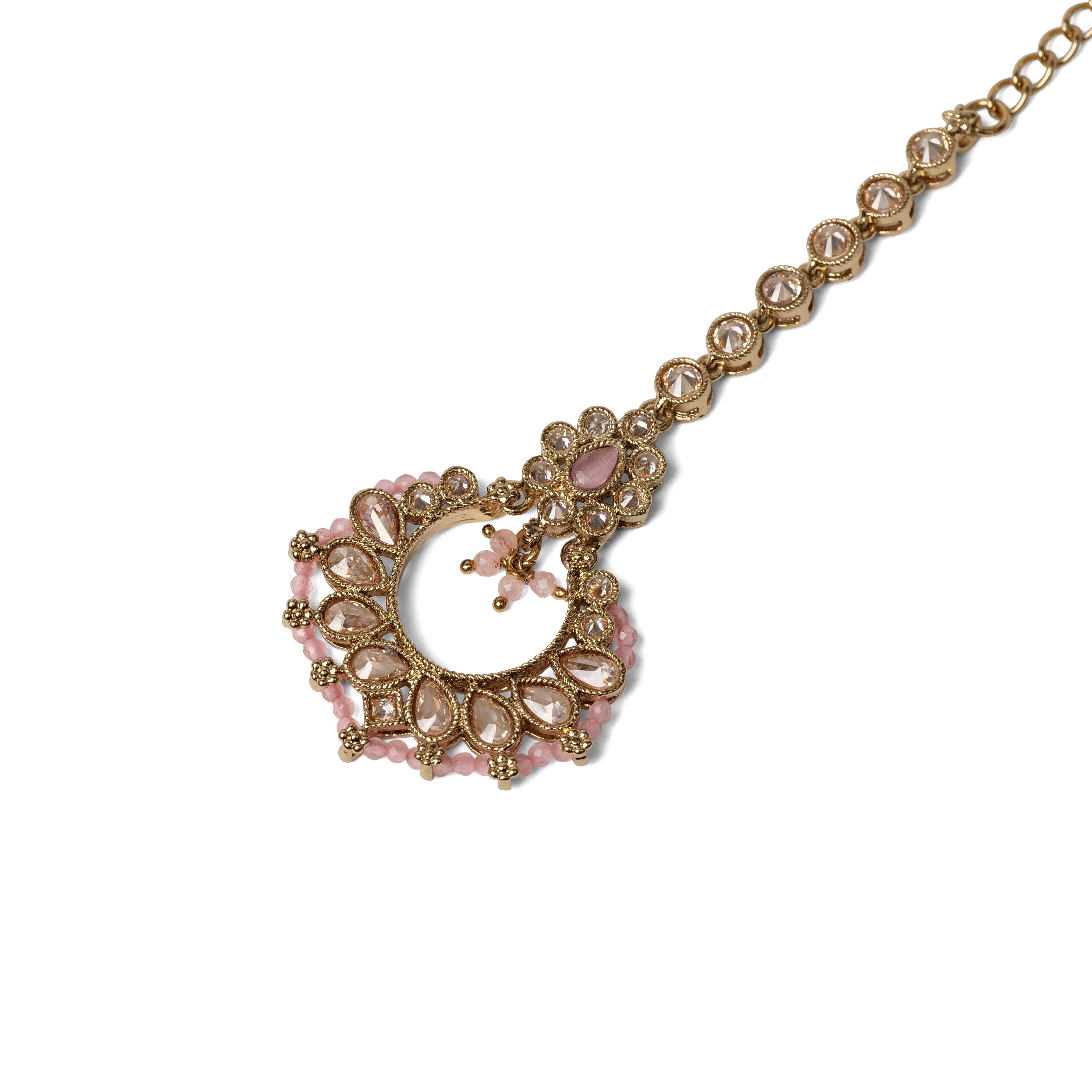 Ethnic Bead-Edge Maang Tikka in Pink
