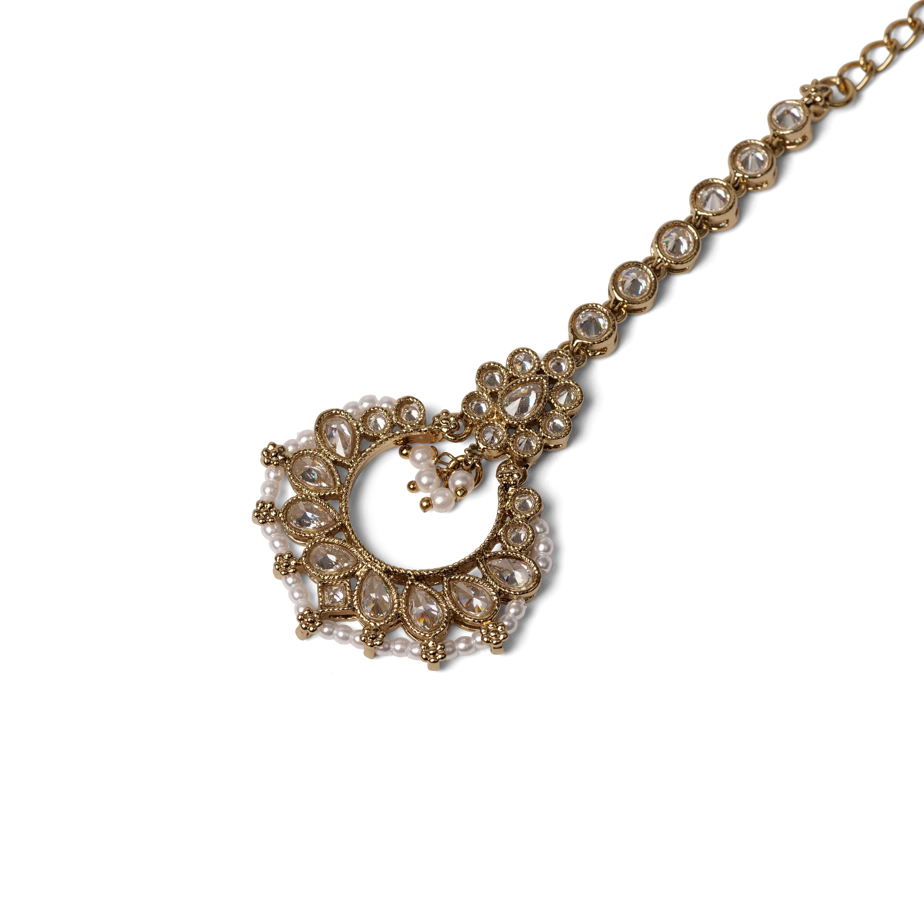 Ethnic Bead-Edge Maang Tikka in White