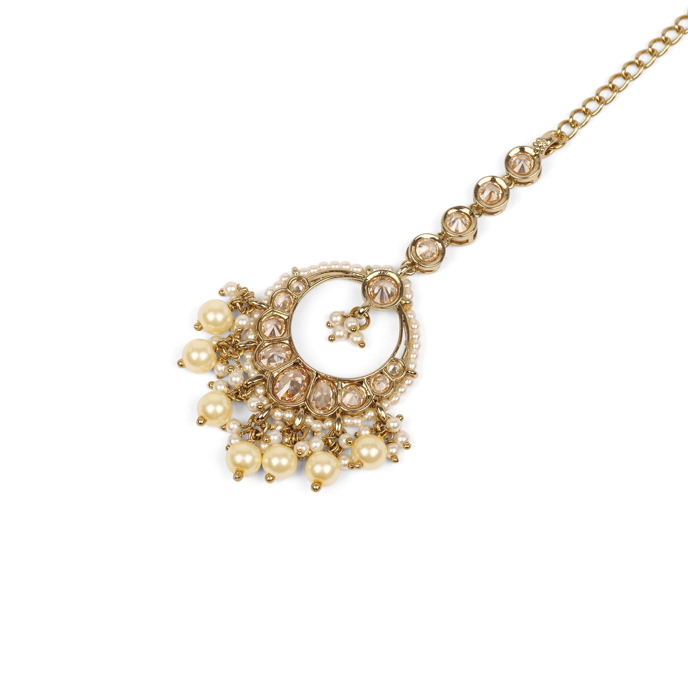 Chaand Pearl Maang Tikka in Light Topaz