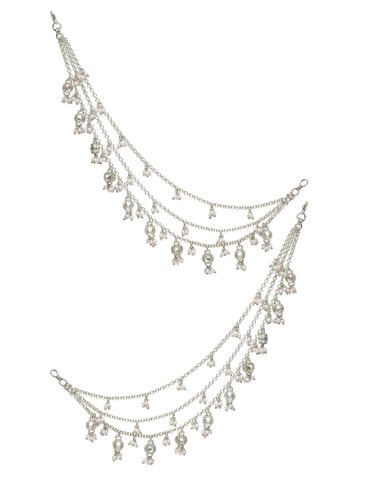 Radha Layered Ear Chains in Rhodium