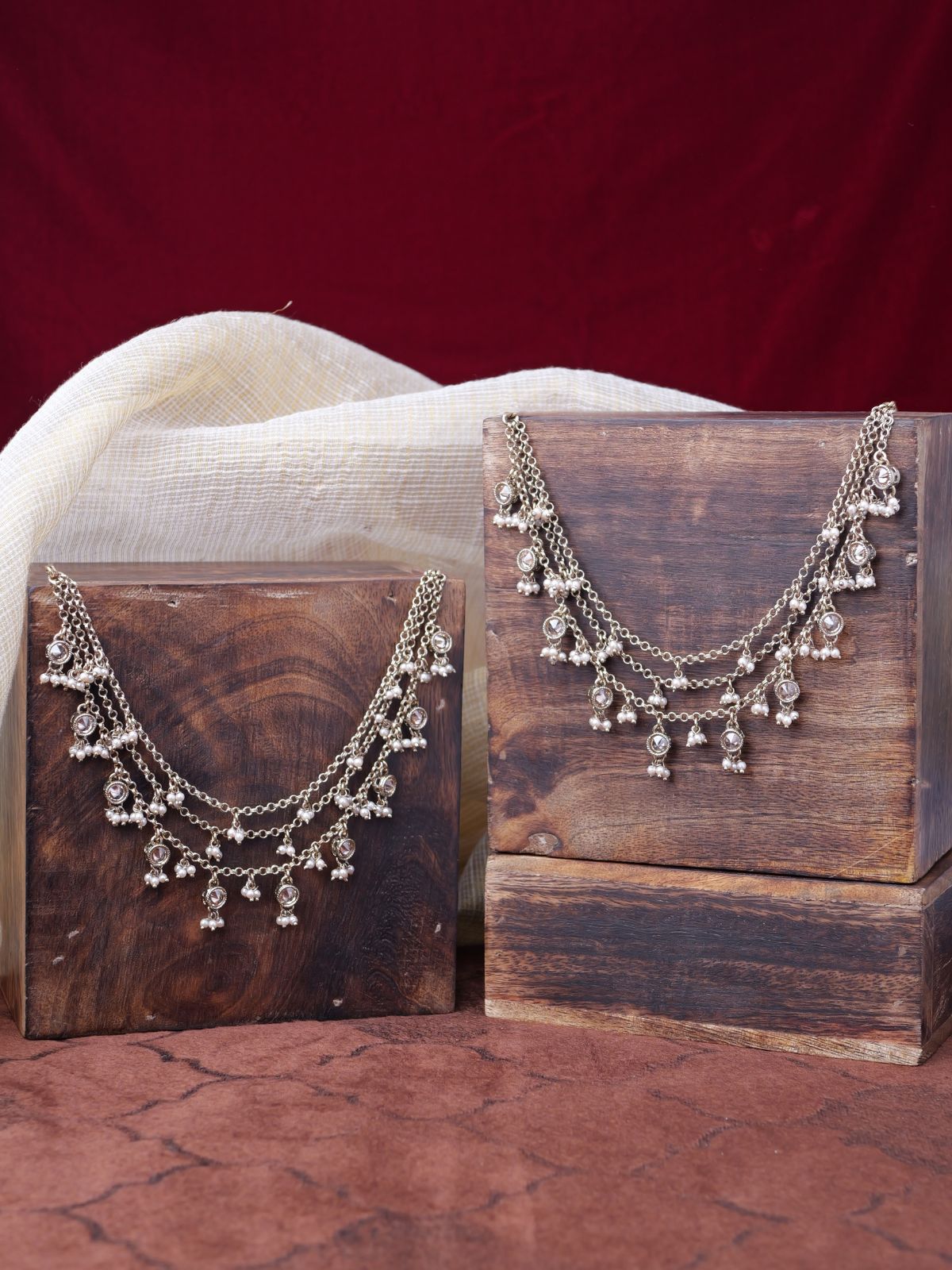 Radha Layered Ear Chains in Champagne