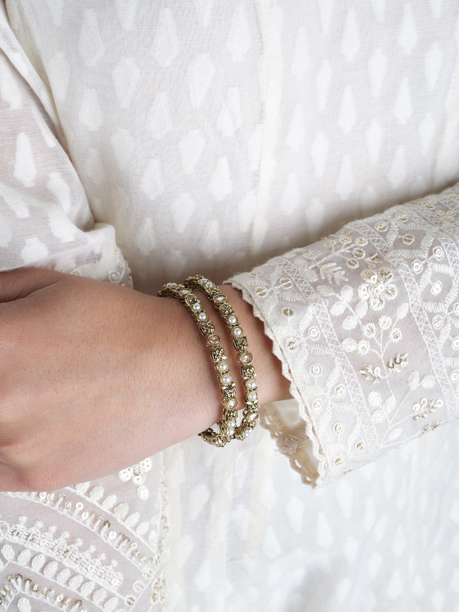 Ragini Pearl and Antique Gold Bangles