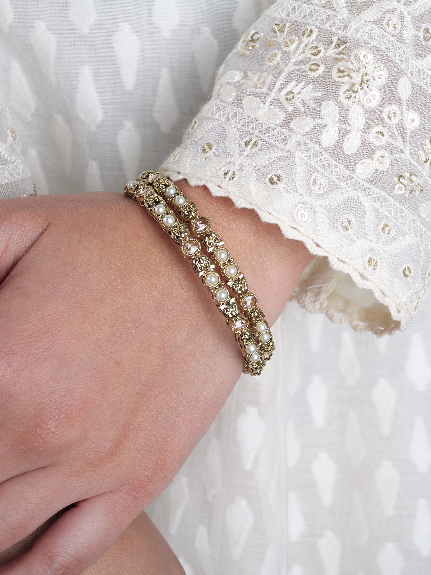 Ragini Pearl and Antique Gold Bangles