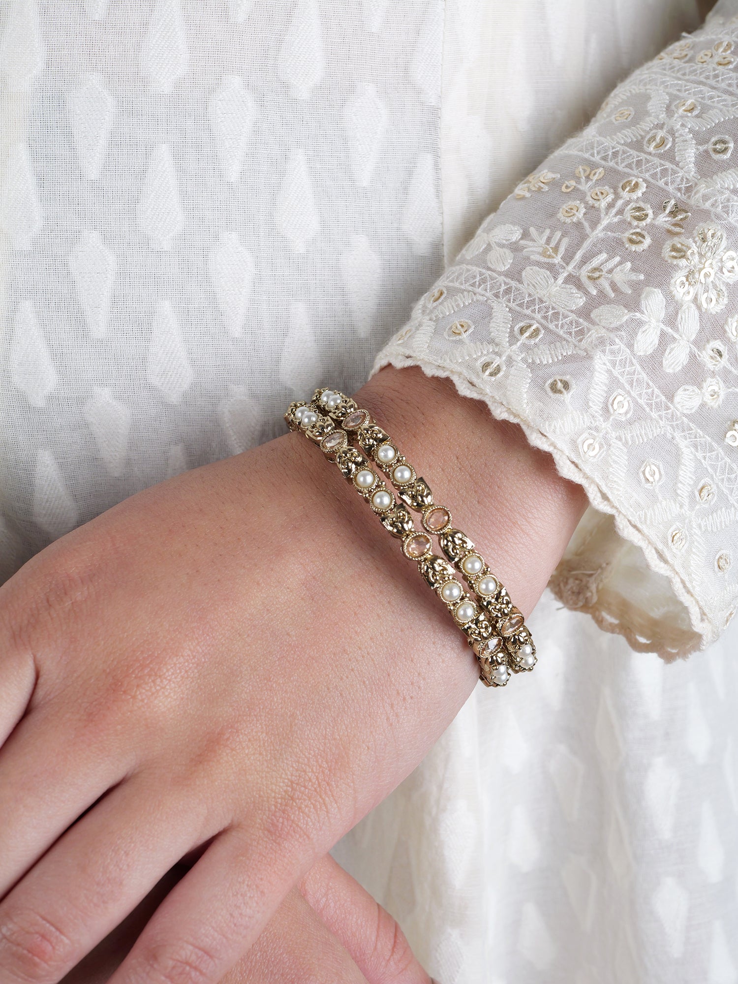 Ragini Pearl and Antique Gold Bangles