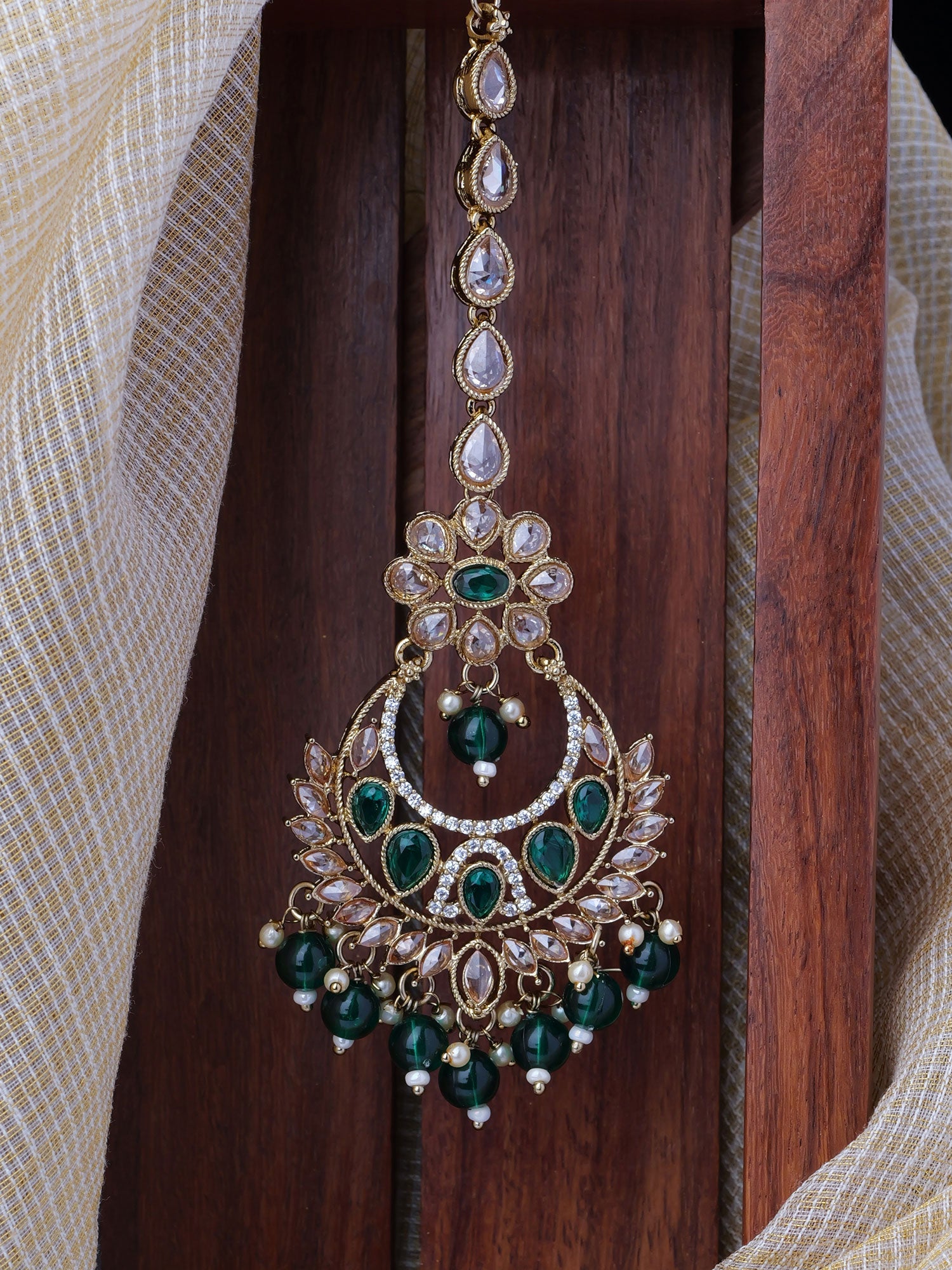 Rahi Chaand Maang Tikka in Green - Main Image