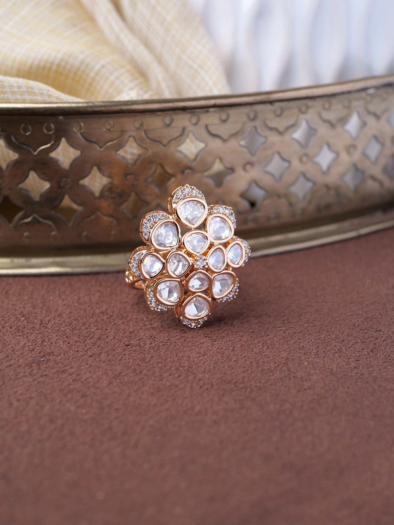 Raina Kundan Ring in White