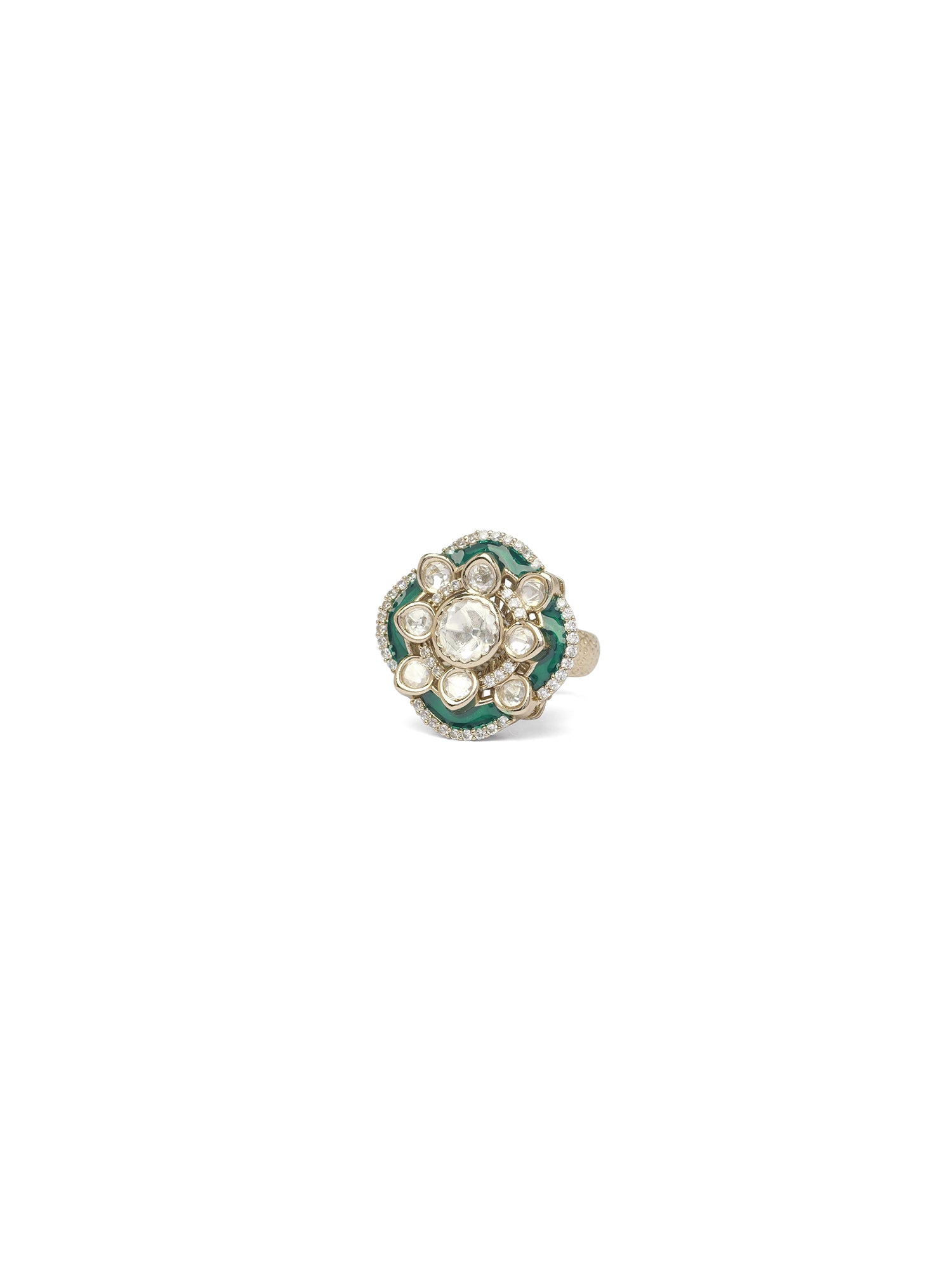 Raishma Kundan Ring in Green