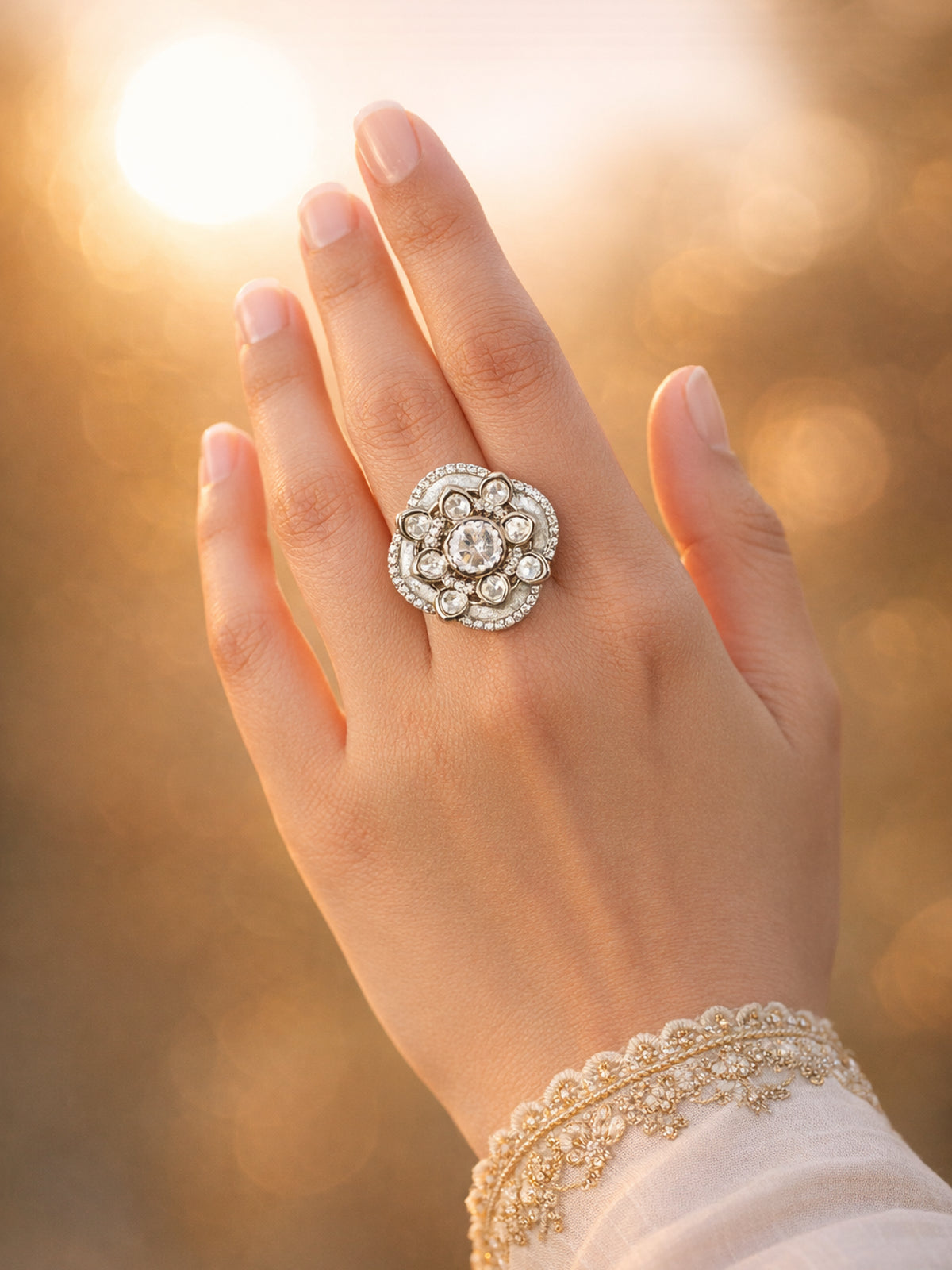 Raishma Kundan Ring in White