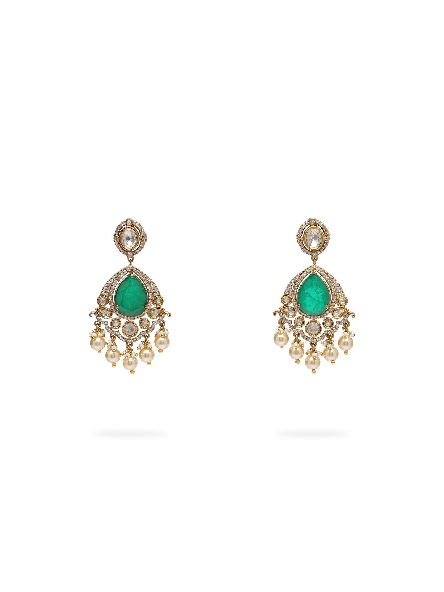 Rajkumari Kundan Necklace Set in Green and Pearl