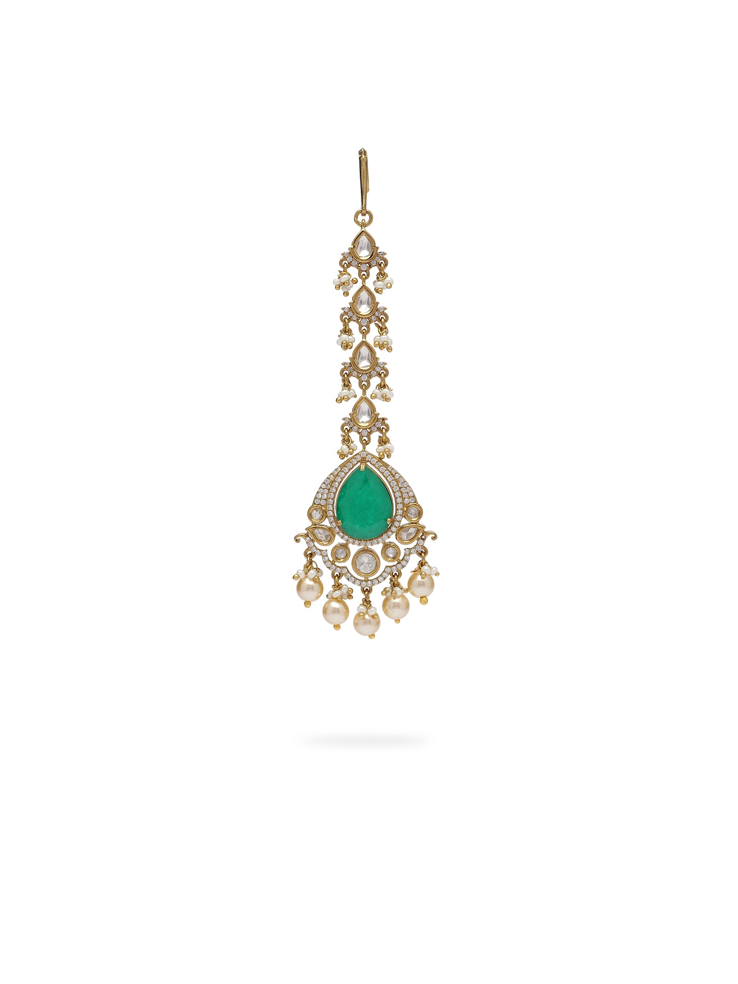 Rajkumari Kundan Necklace Set in Green and Pearl