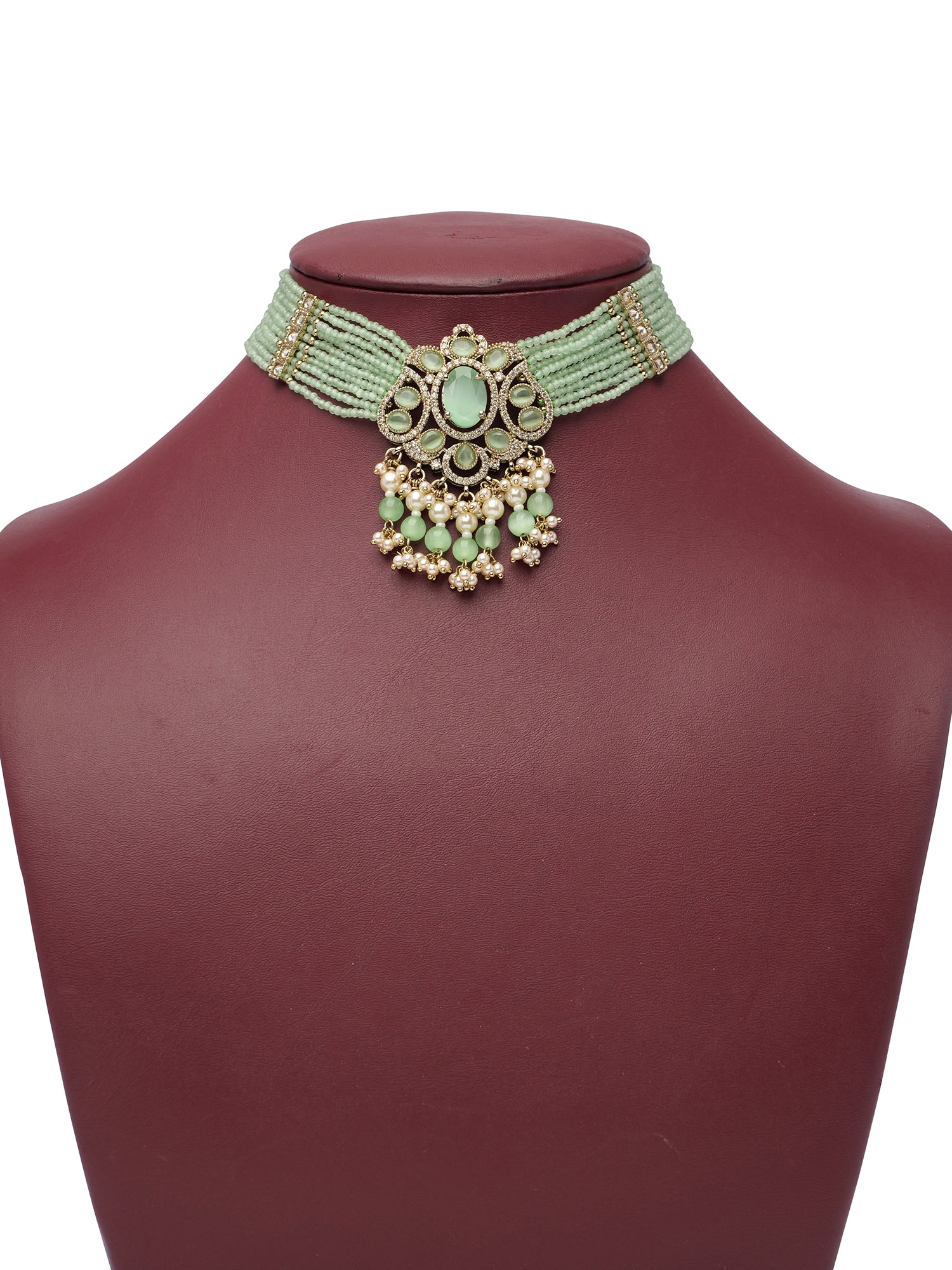 Rajmoti Necklace Set in Mint