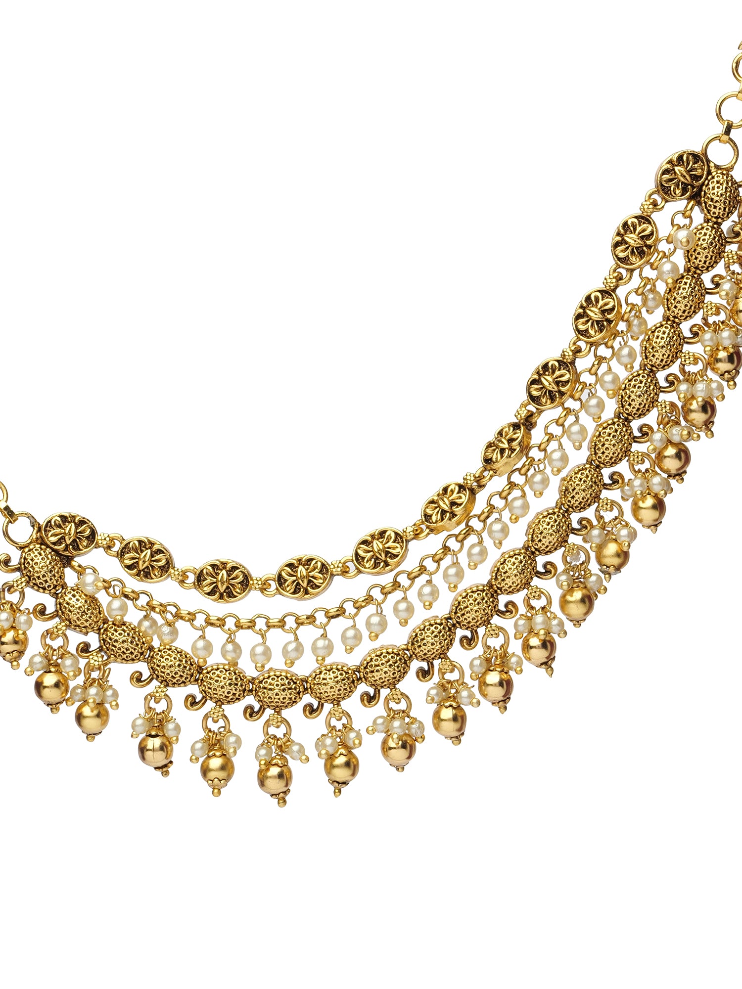 Rajvi Layered Ear Chains in Pearl and Gold Bead
