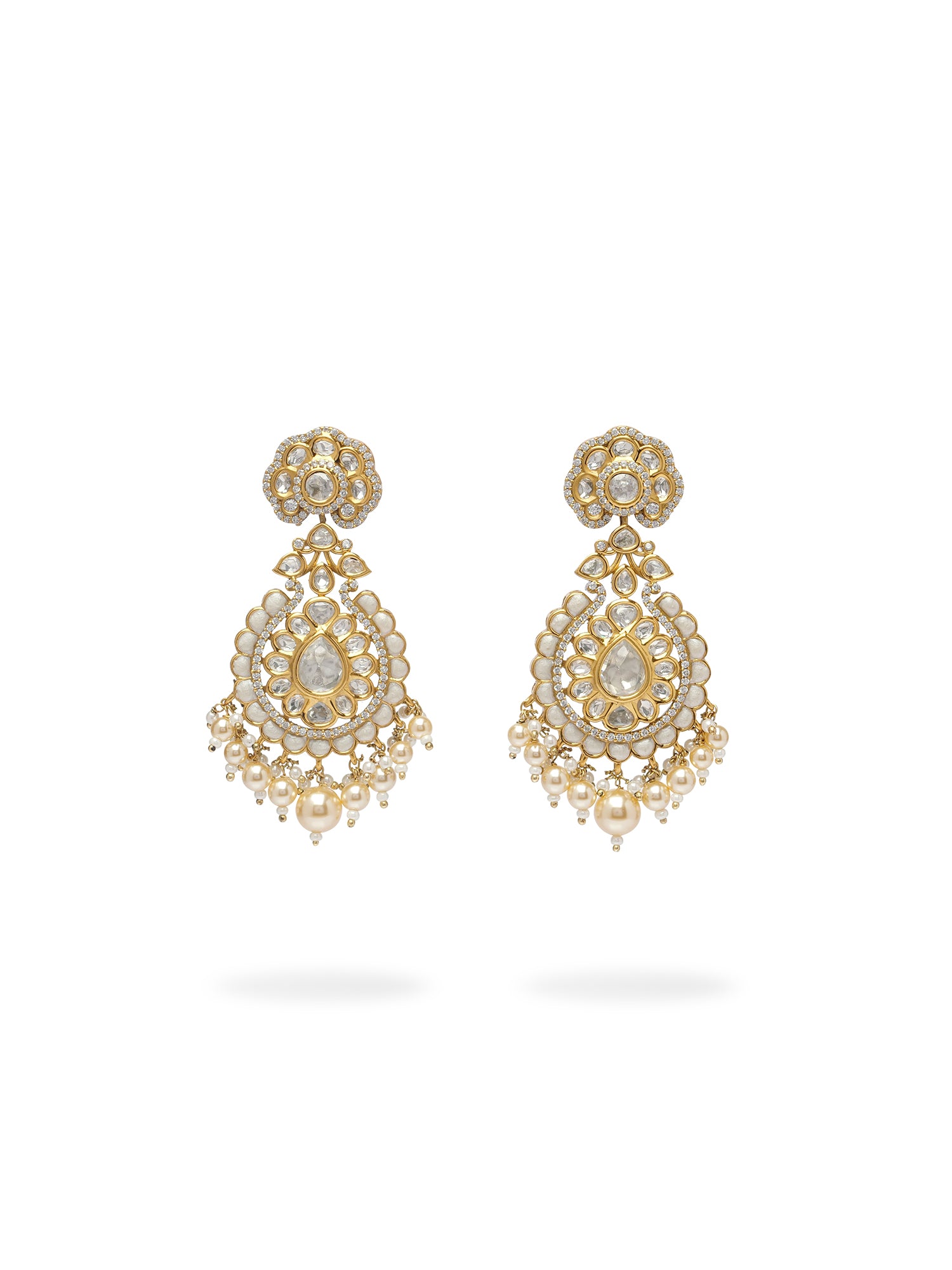 Rameena Kundan Necklace Set in White Minakari and Pearl