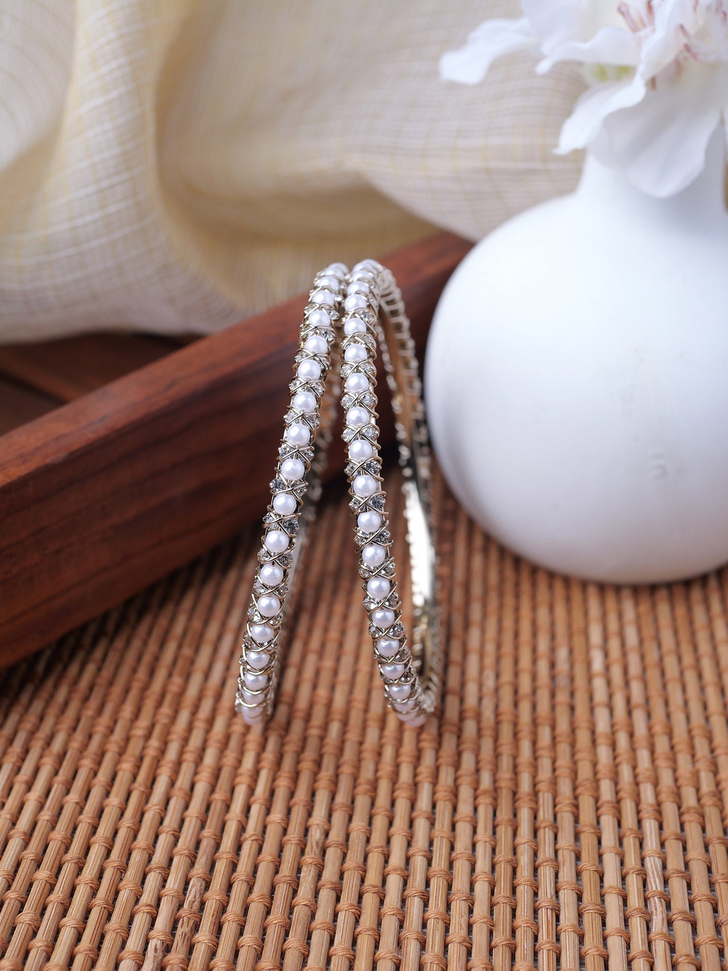 Rania Diamante Bangles in Rhodium