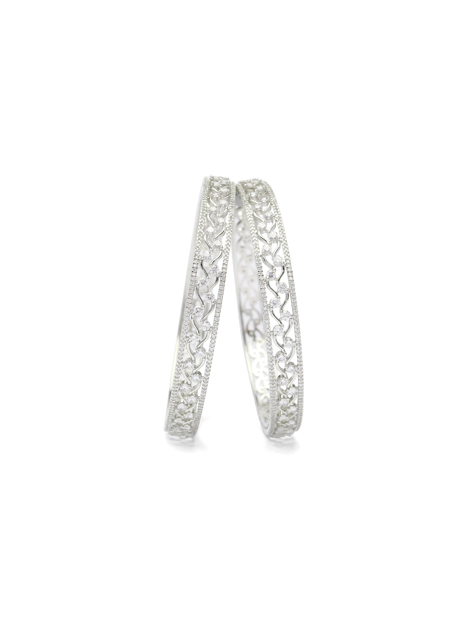 Rania Cubic Zirconia Kada Bangles in Rhodium