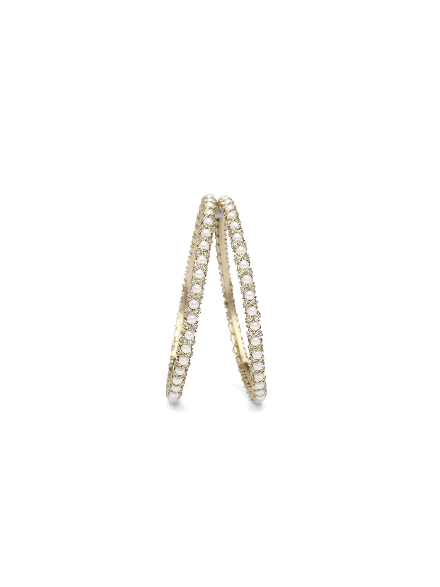 Rania Diamante Pearl Bangles in White