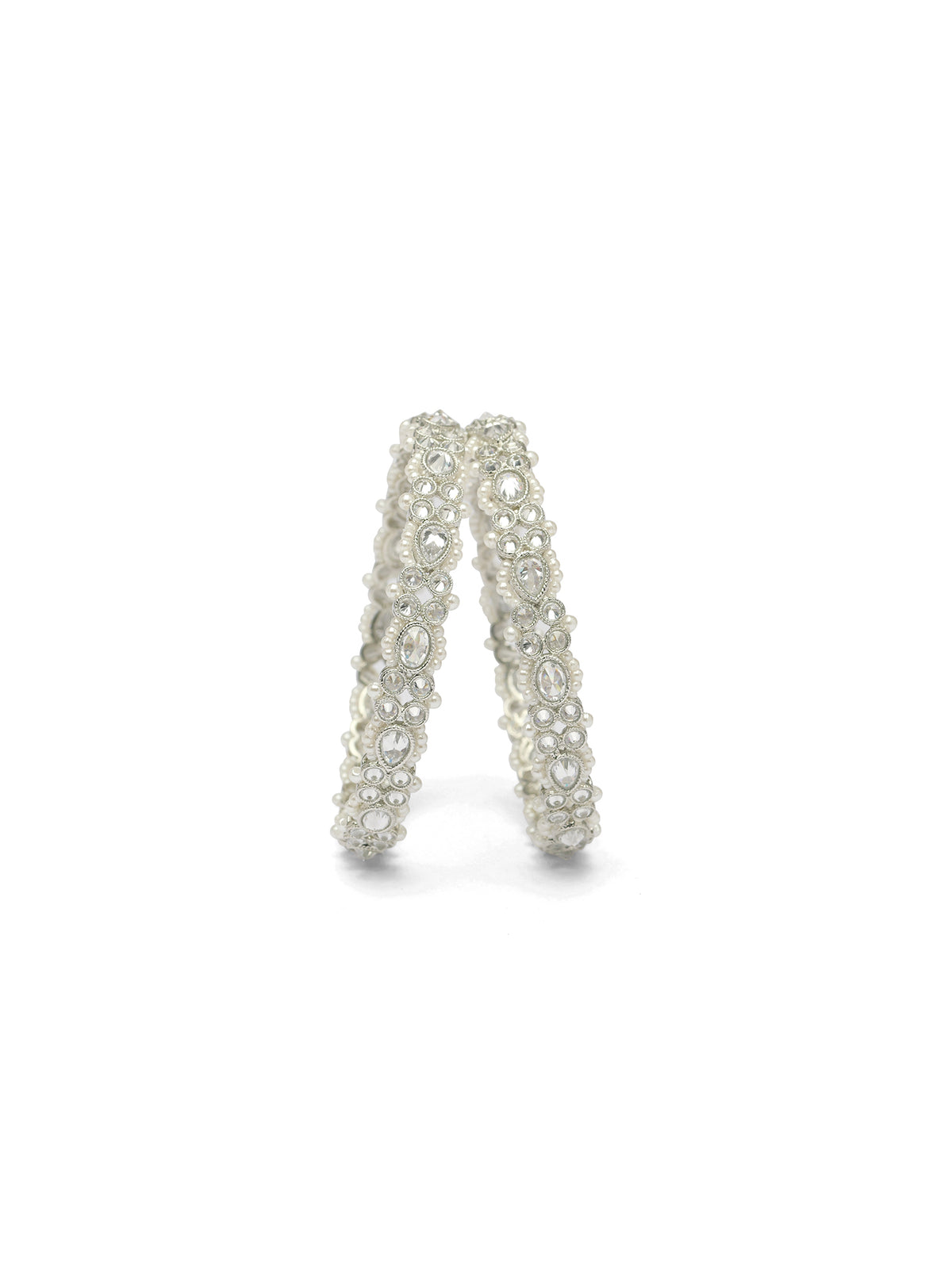 Reina Pearl Kada Bangles in Rhodium
