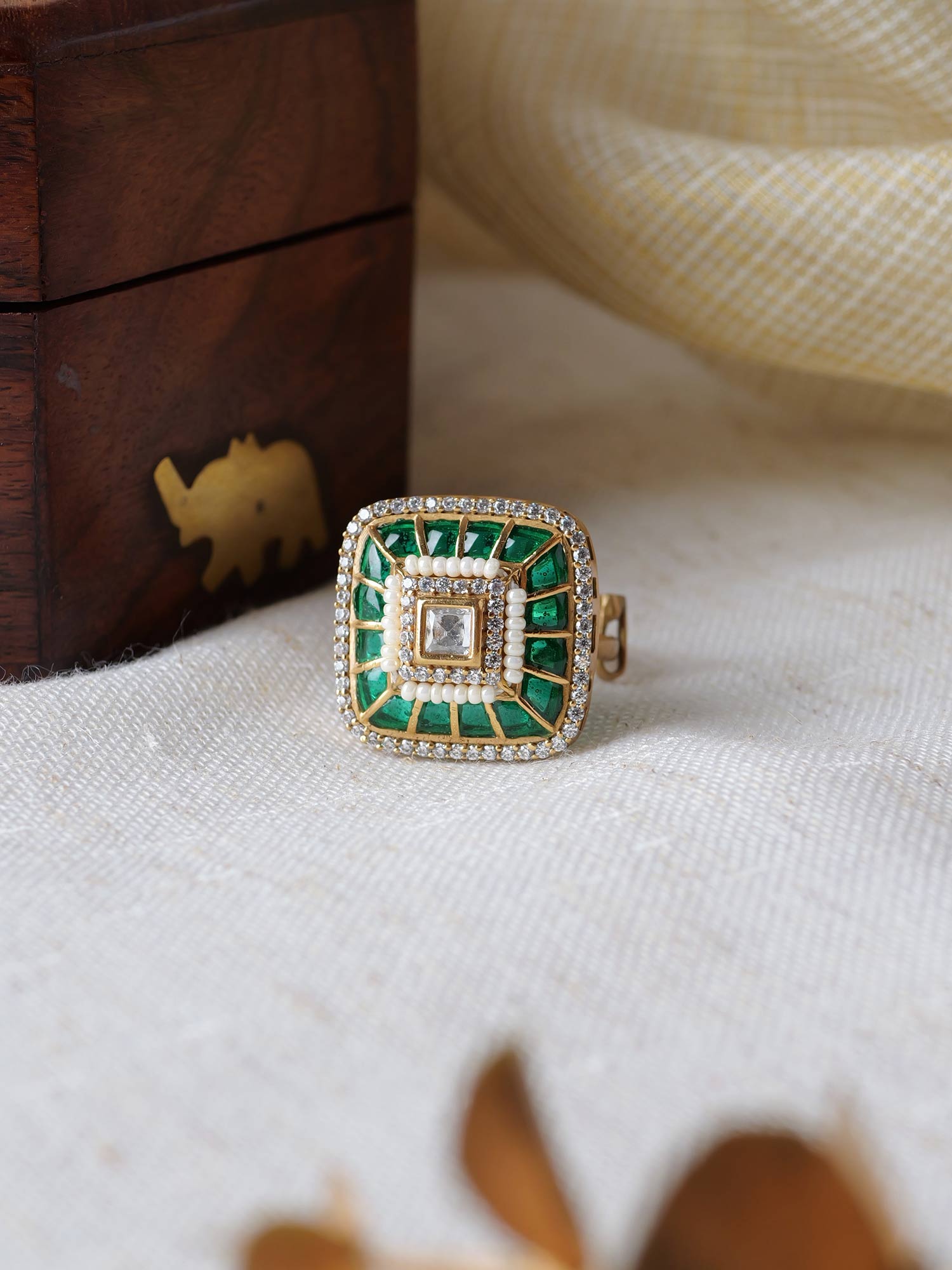 Ritika Kundan Ring in Green