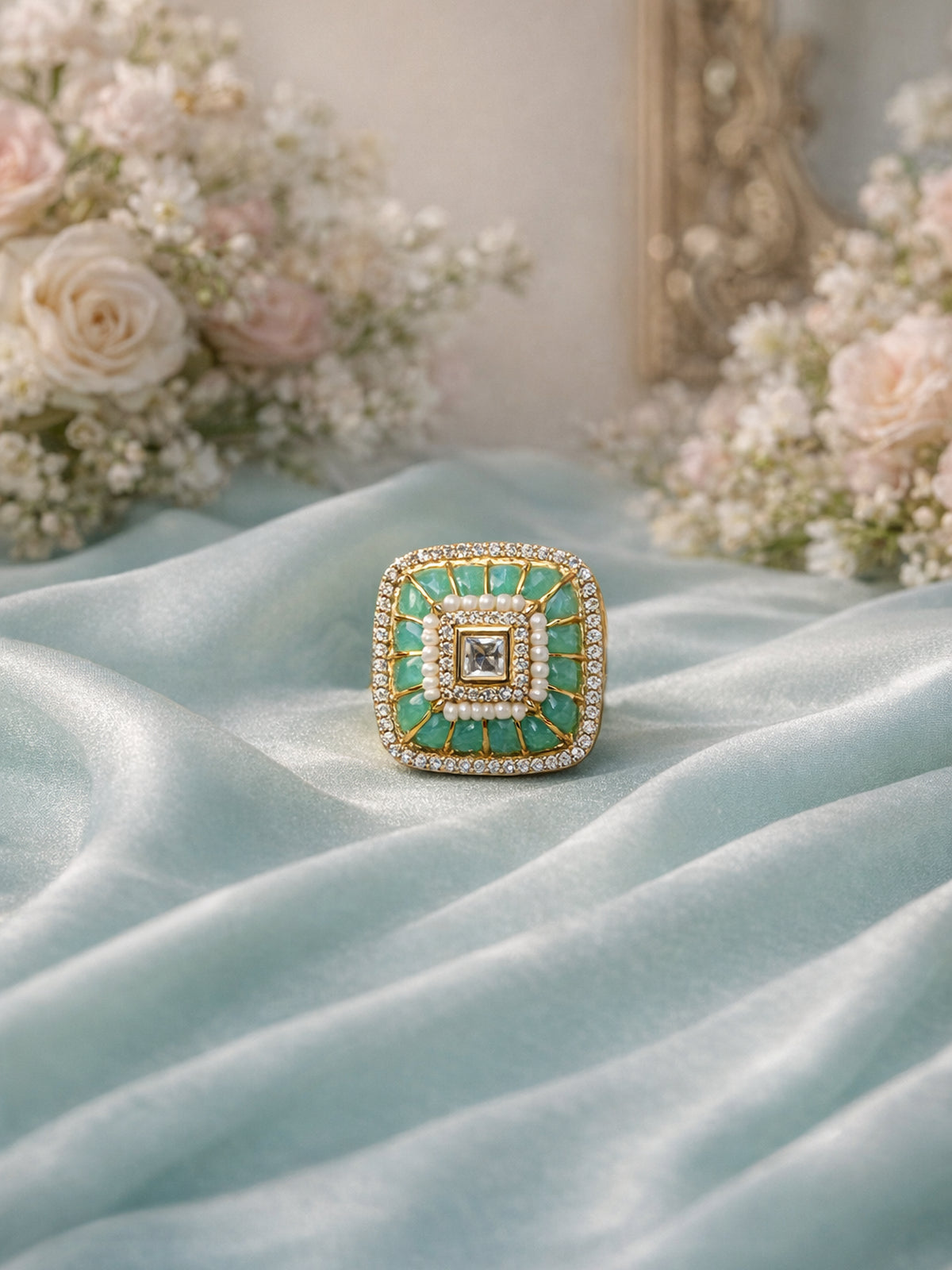 Ritika Kundan Ring in Pastel Jade