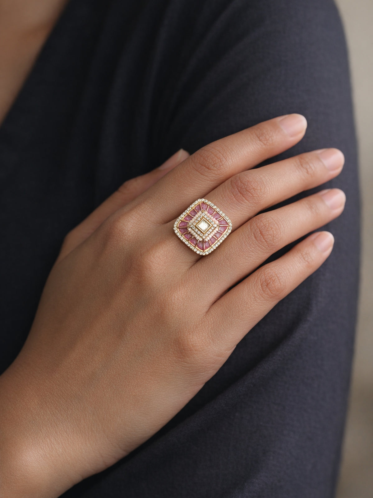 Ritika Kundan Ring in Pink