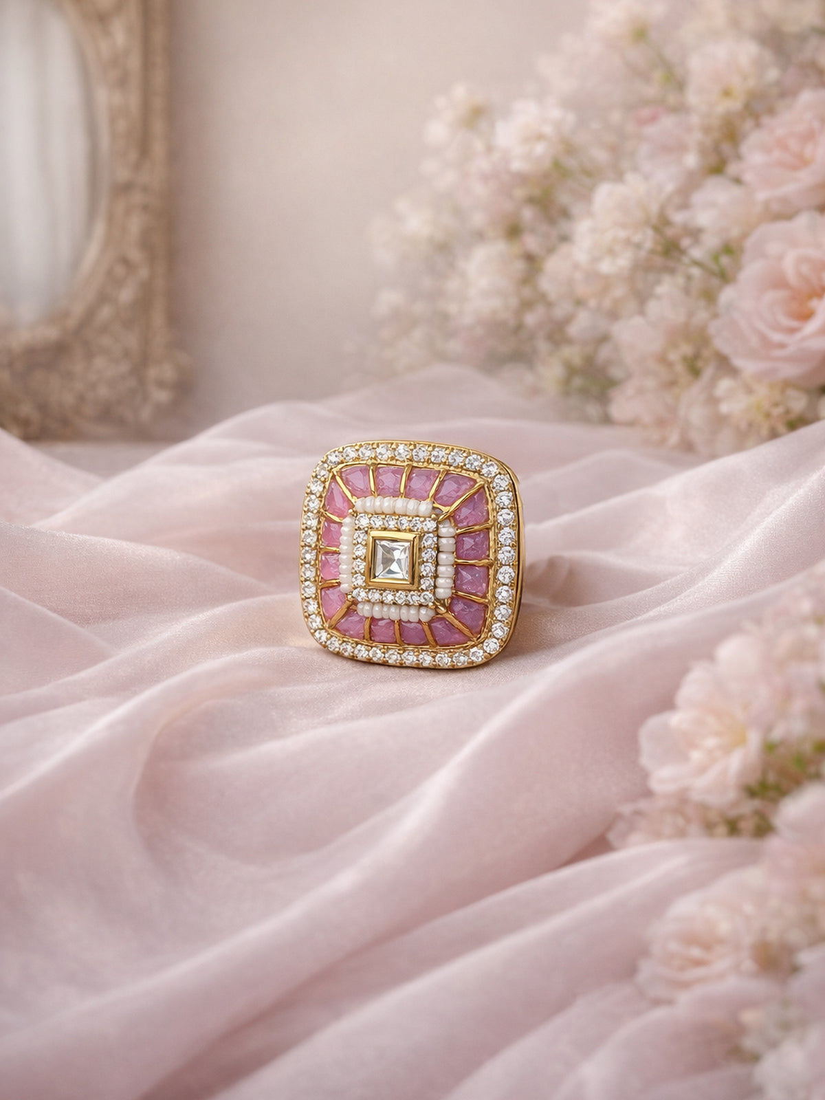 Ritika Kundan Ring in Pink