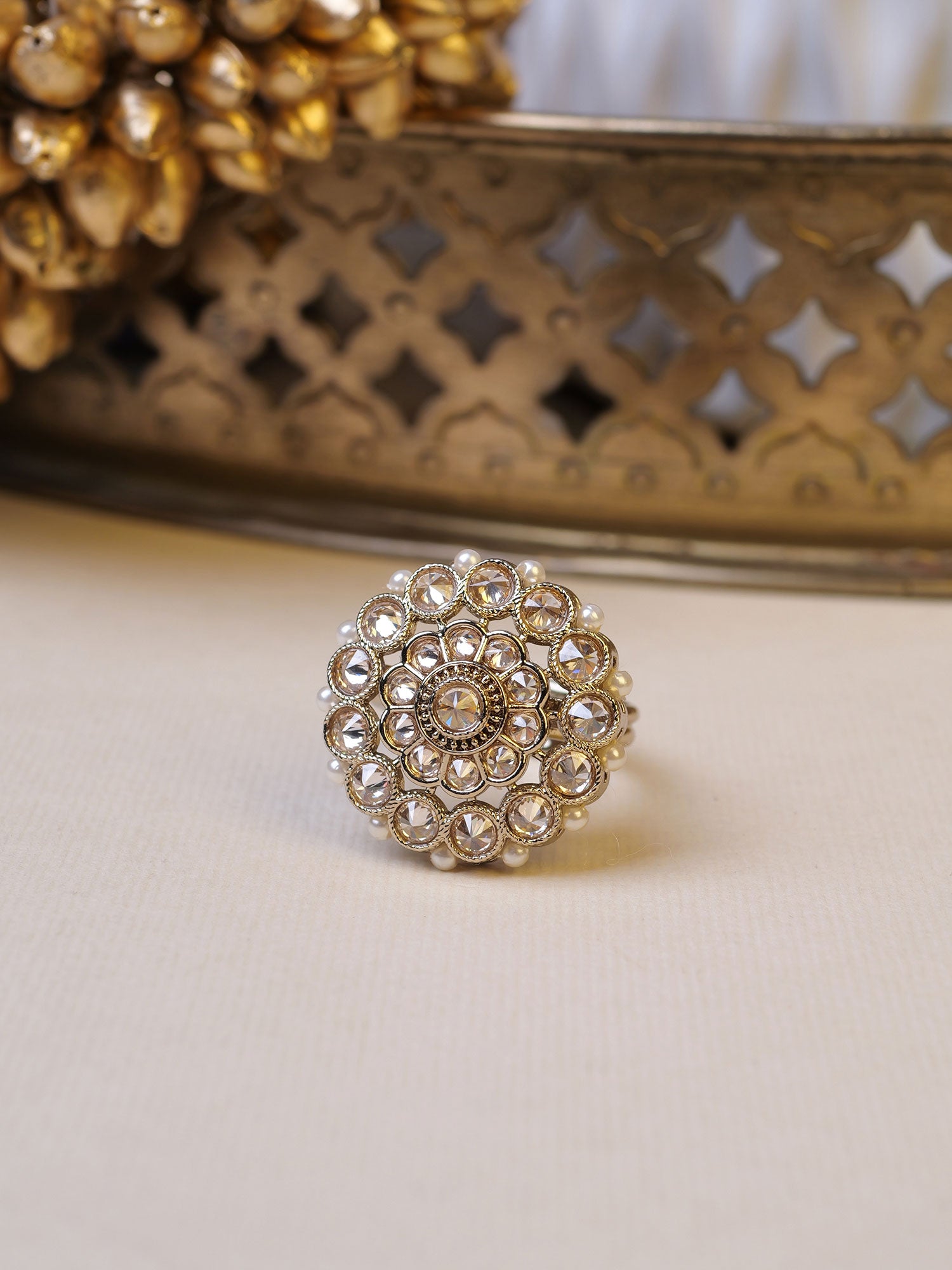 Ritu Pearl Edge Ring in Champagne