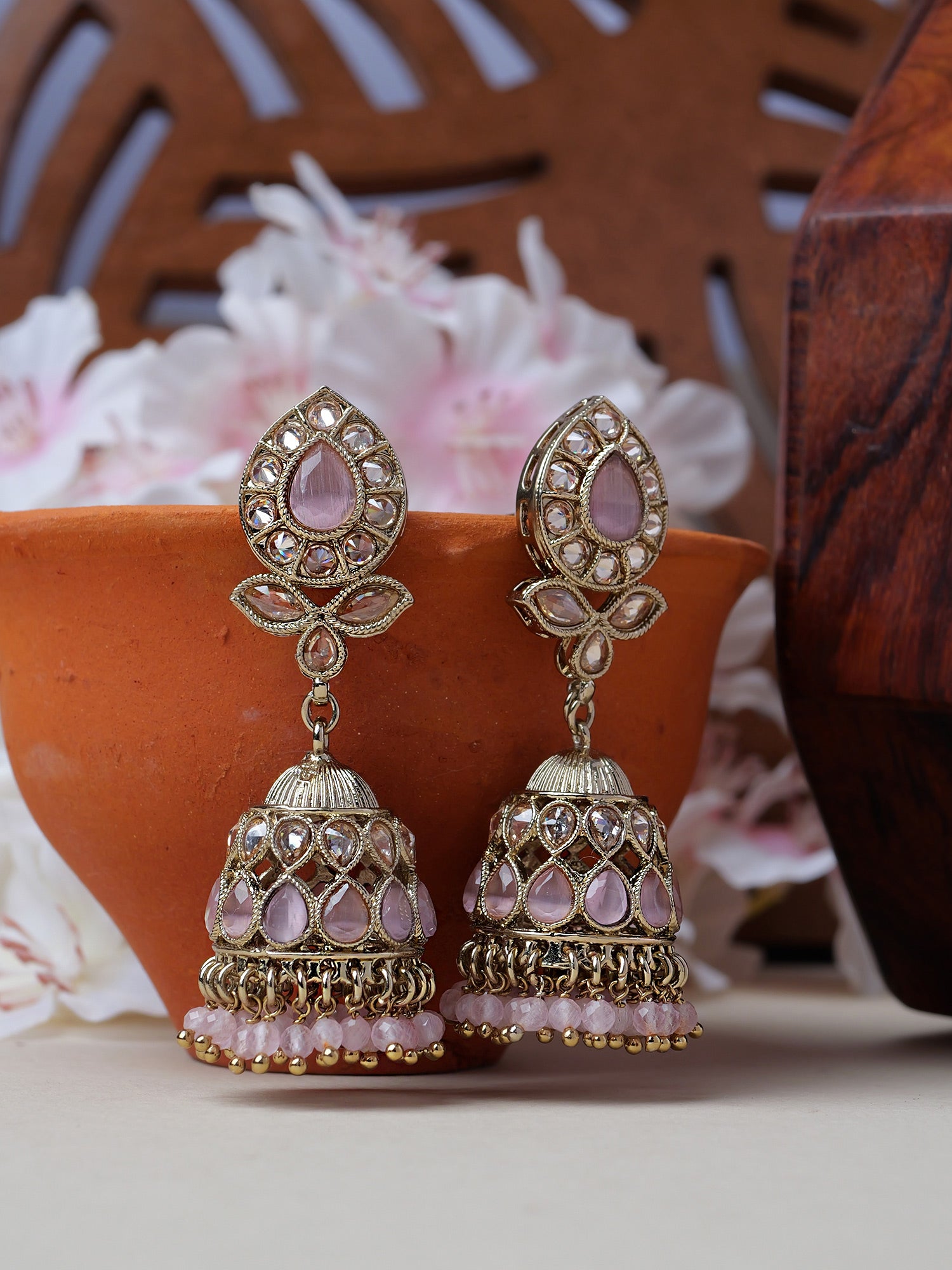 Riyana Jhumka Earrings in Light Pink