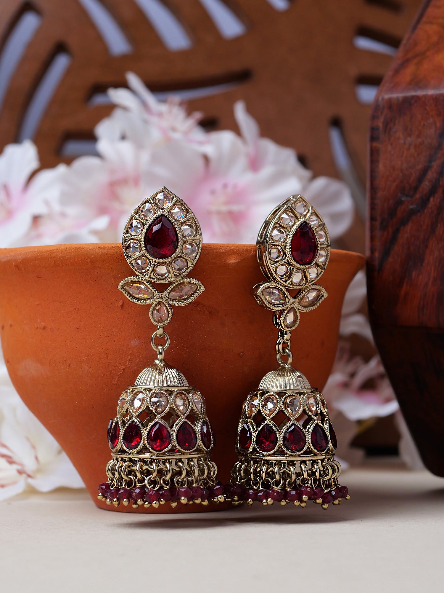 Riyana Jhumka Earrings in Maroon