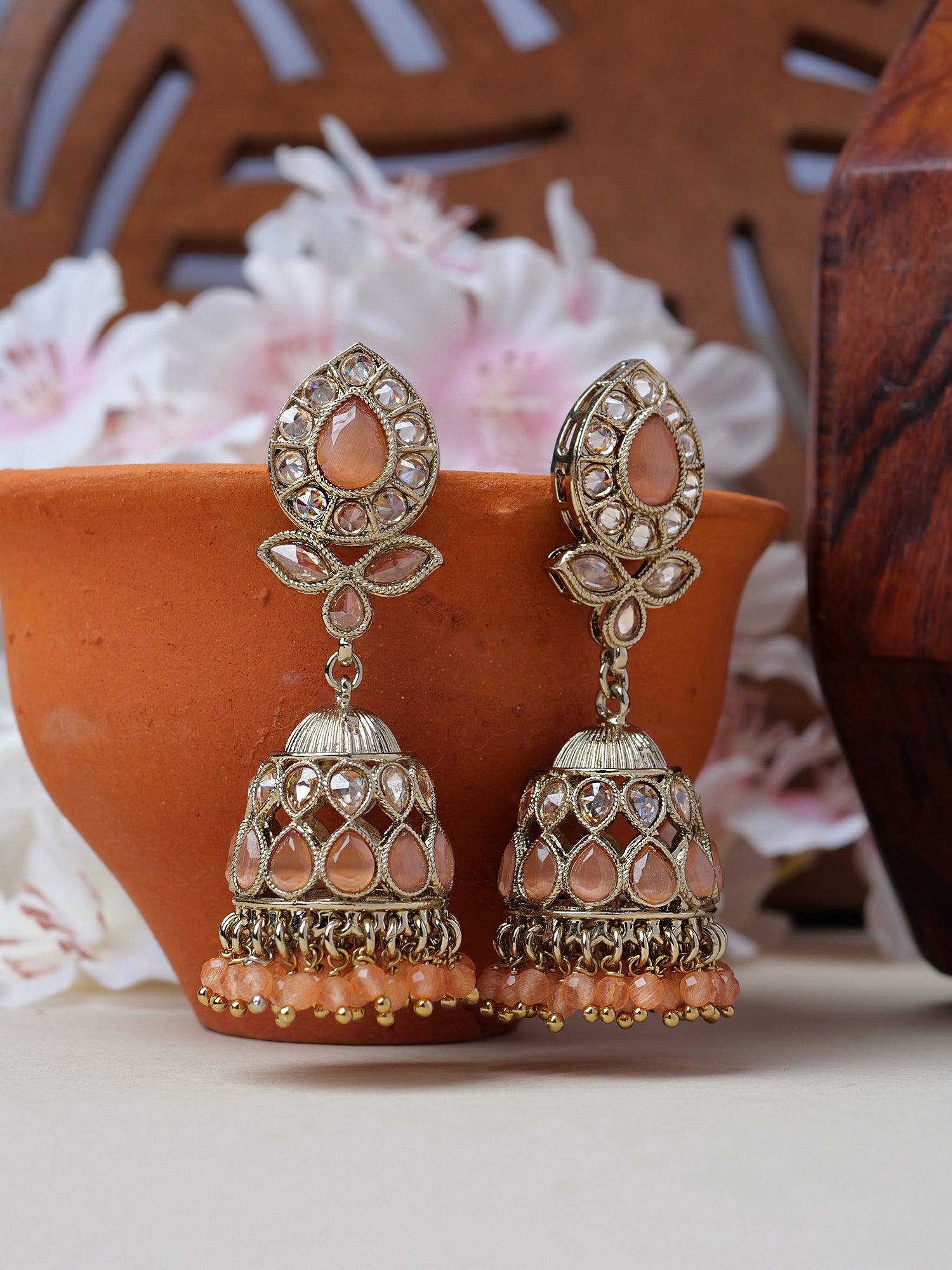 Riyana Jhumka Earrings in Peach