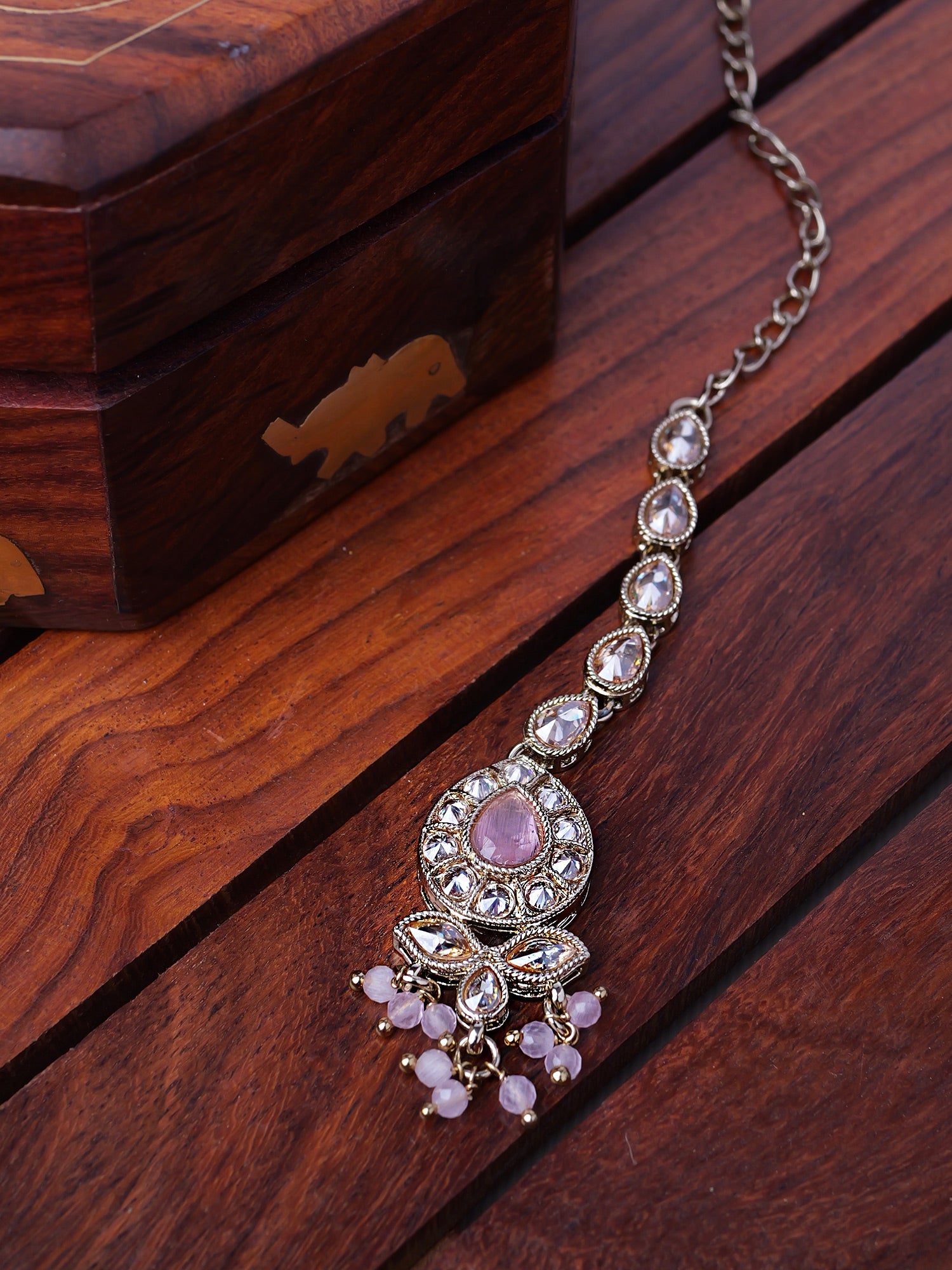 Riyana Small Maang Tikka in Light Pink