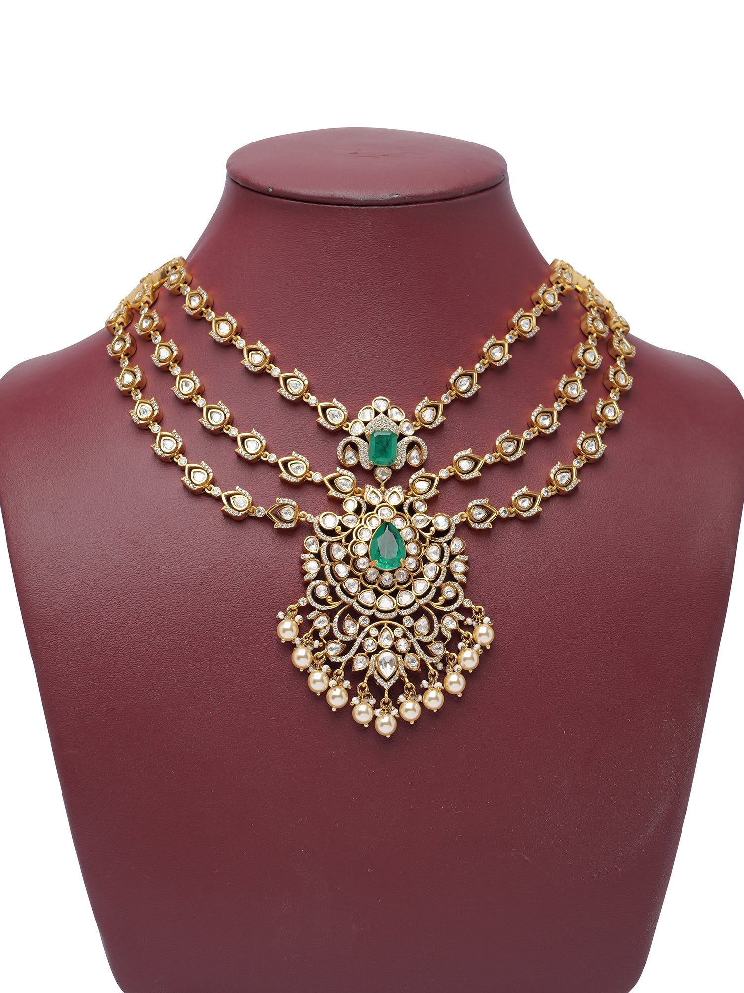 Roopkala Kundan Bridal Necklace Set in Green and Gold