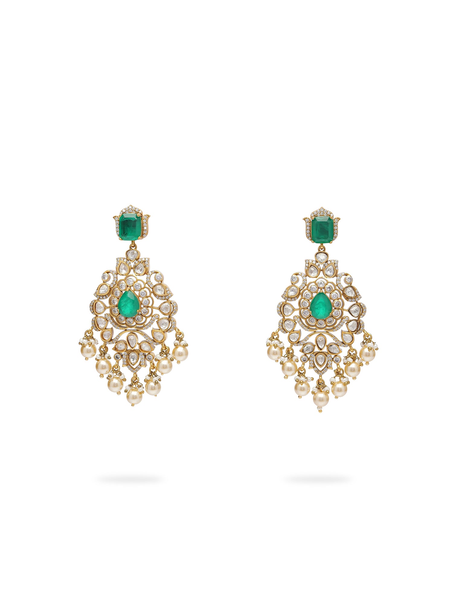 Roopkala Kundan Bridal Necklace Set in Green and Gold