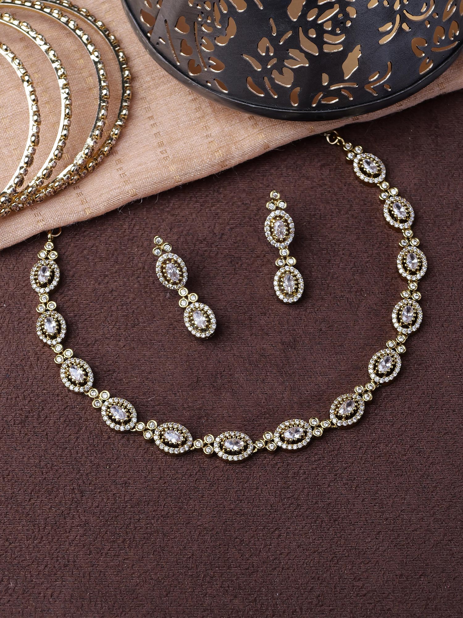 Rosalie Simple Cubic Zirconia Necklace Set in White