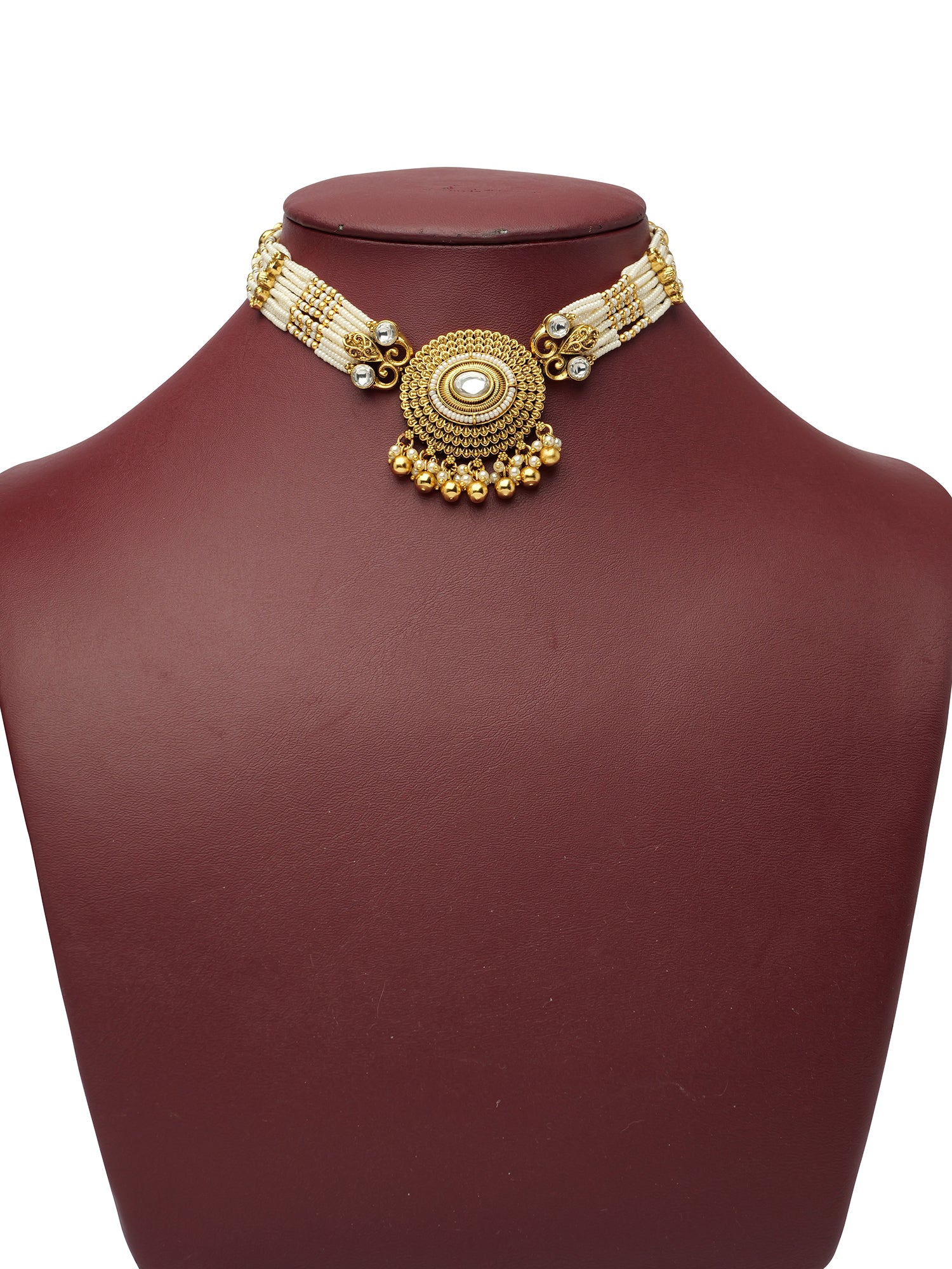 Roshani Classic Choker Set in Pearl and Gold Oxidised