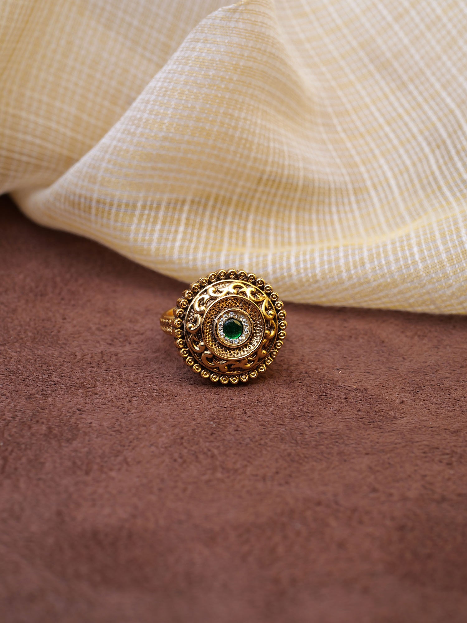 Roshni Ring in White and Gold Oxidised